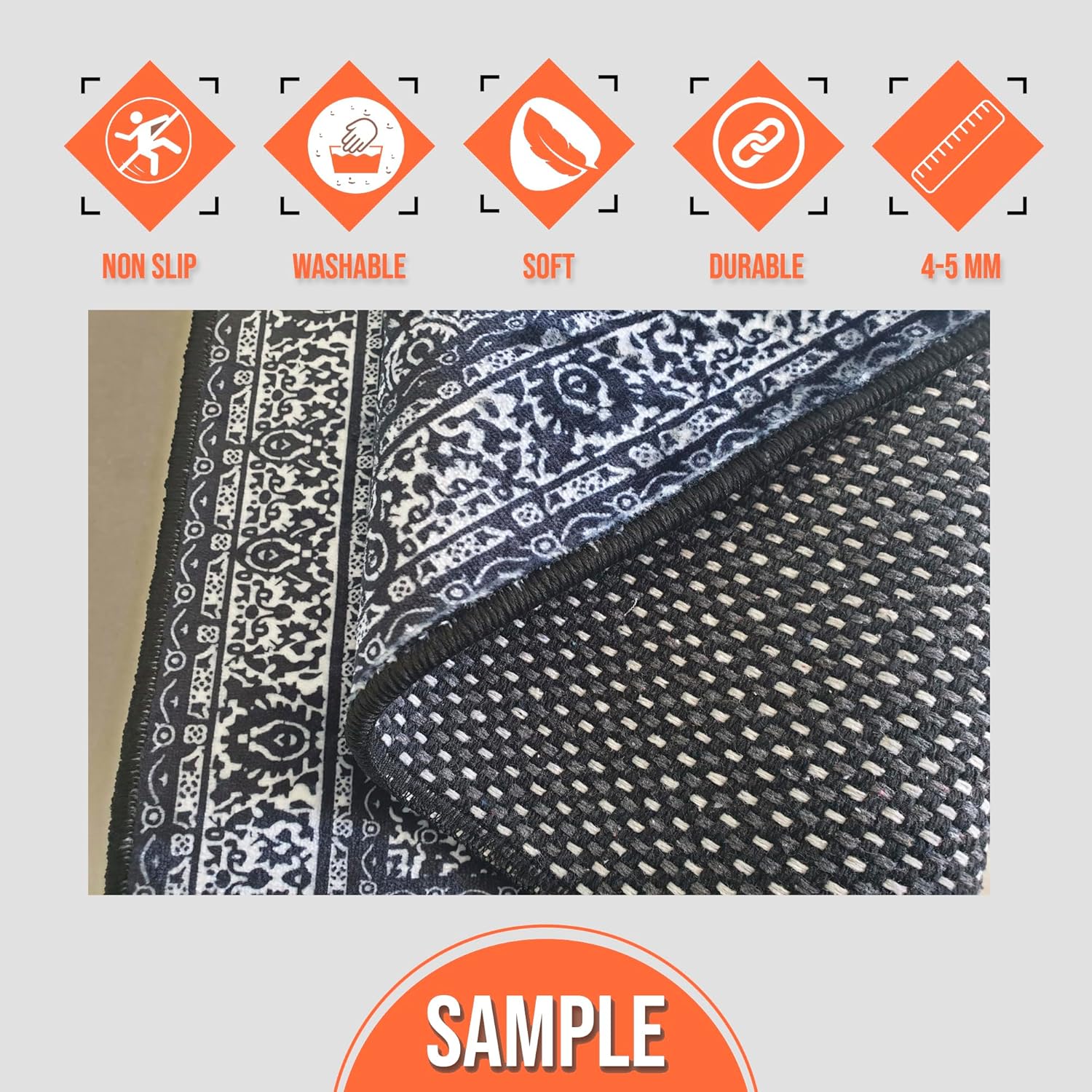 3'11" × 5'11" Keep Off Area Rug, Washable Cotton Rug (120×180 cm)