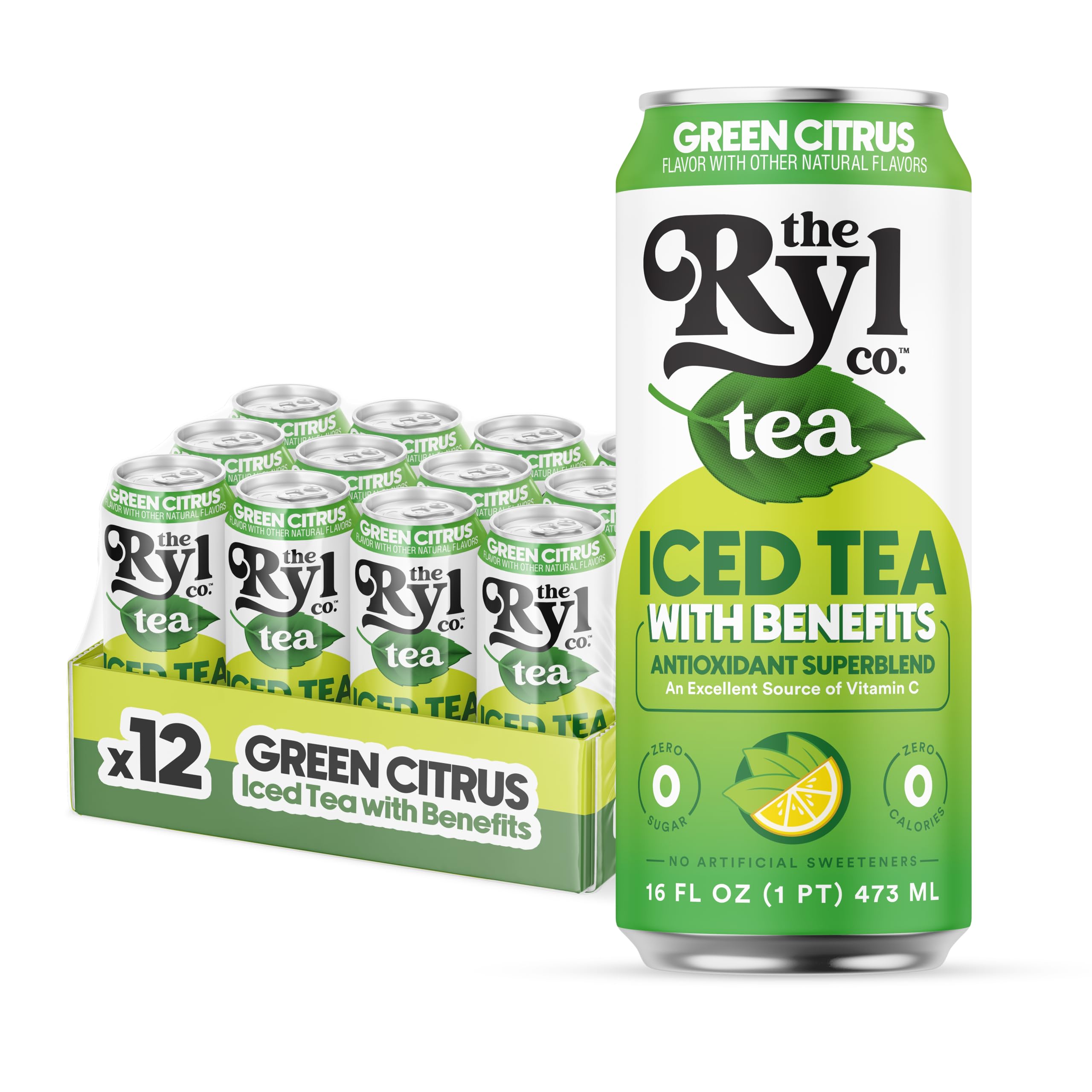 Ryl Iced Tea, Green Citrus Tea, Antioxidant Superblend, Zero Sugar, Low Carb, Zero Calorie - 16.0 Fl Oz (12-Pack)