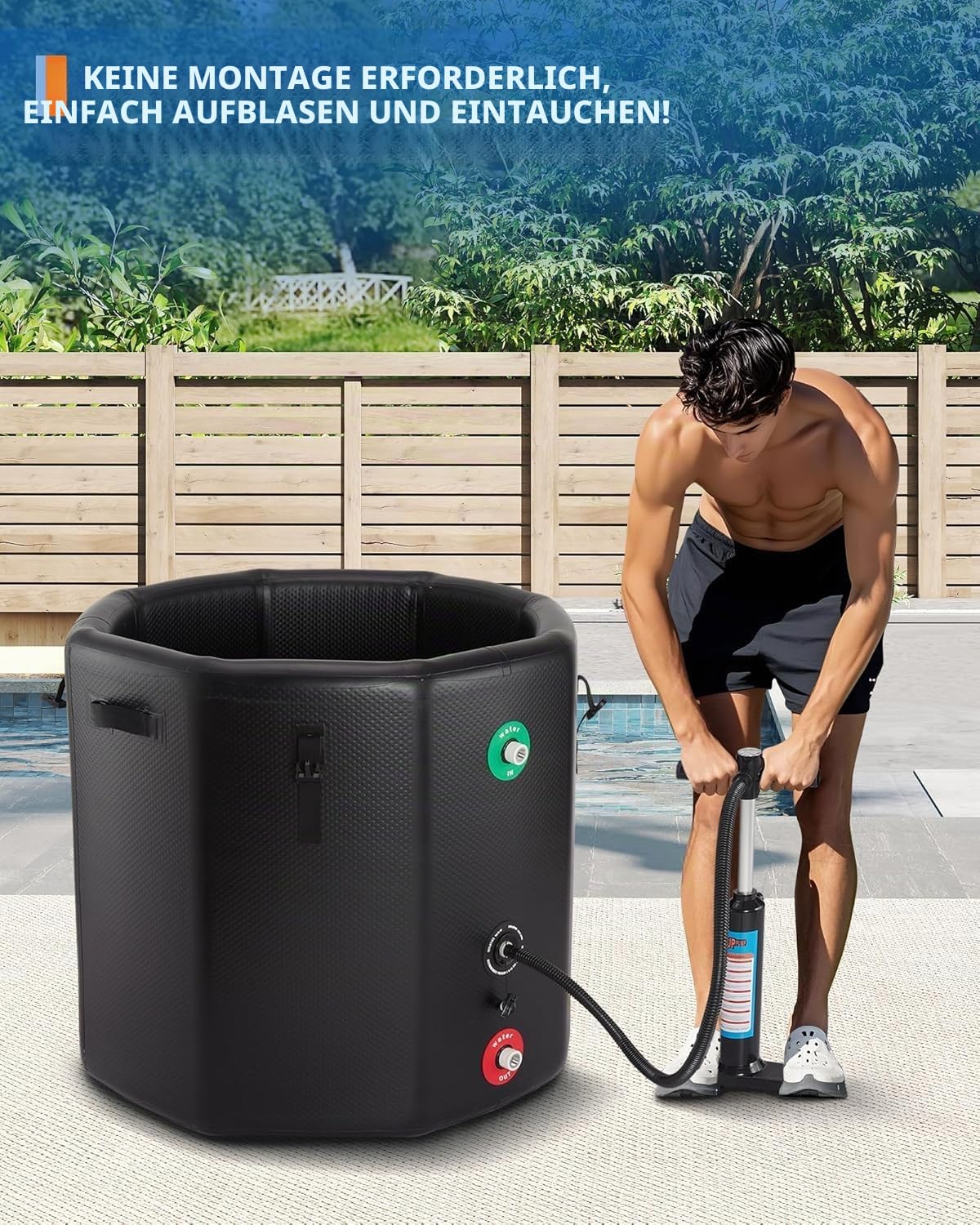 Garvee Eisbadewanne 2XL 704L, Aufblasbare Eistonne mit Isolierdeckel | Chiller-kompatibel, Living Pool Tragbares Kältebad für Sportler zur Muskelregeneration, Indoor & Outdoor, 100 x 100 x 90 cm