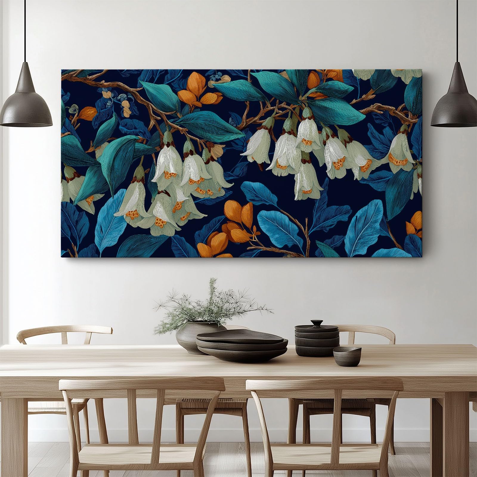 Generico Country Stile Rustico Fiori Mughetti Stampe su Tela con Cornice Vintage e Accessori di Fissaggio per Soggiorno Camera da Letto Cucina, Da Assemblare Decorazione Murale Moderna 70 x 50 cm