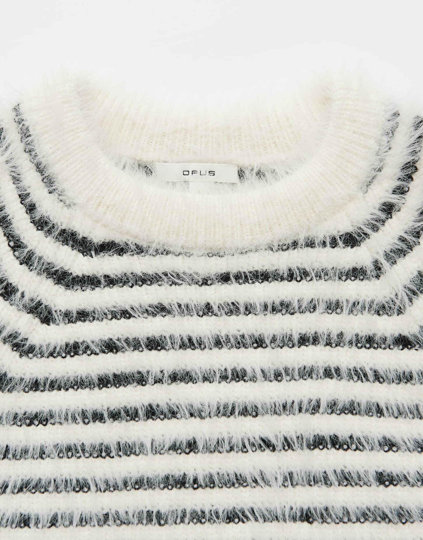 OPUS Damen Pullover | PAIRY Regular Flauschiger Kurzarmstricker mit Streifenmuster