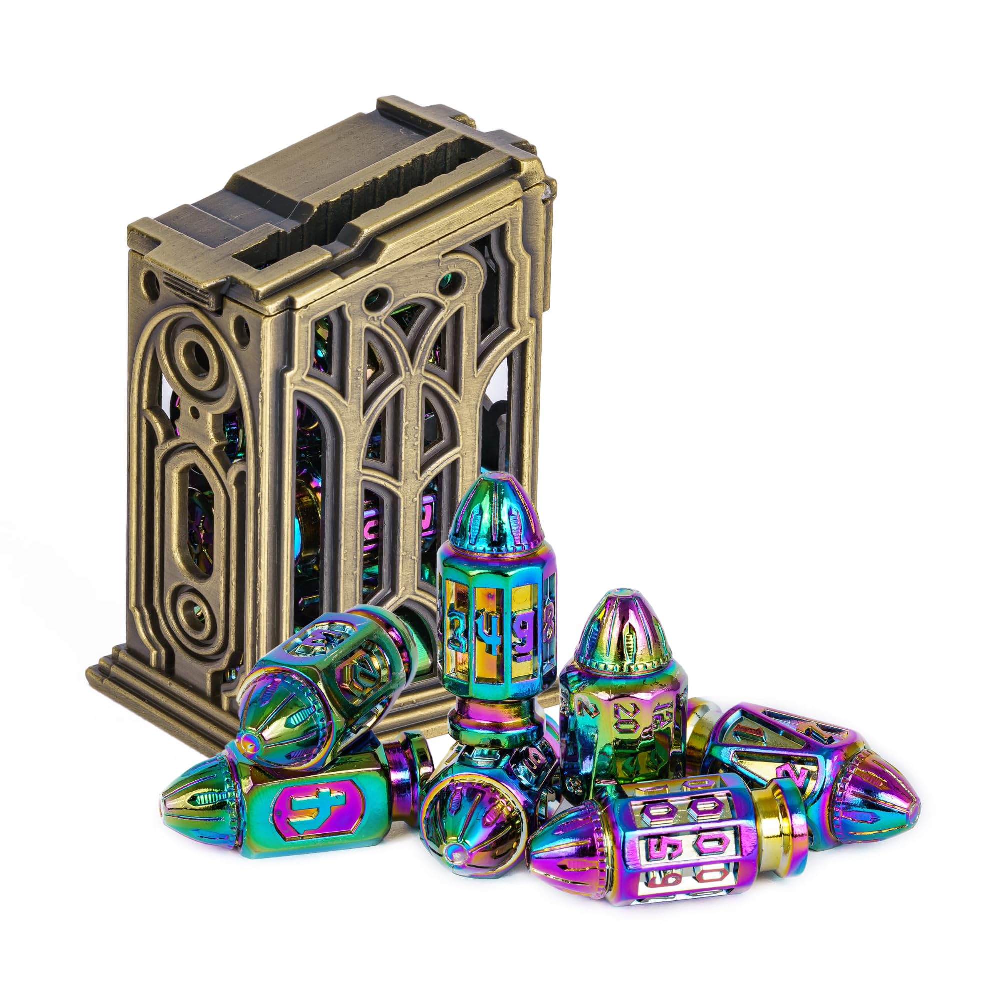 UDIXI Metal DND Bullet Dice Set with Unique Container, 7-Die Polyhedral Dice Set Cool Style for D&D, Role Playing Game or Other Tabletop Games（