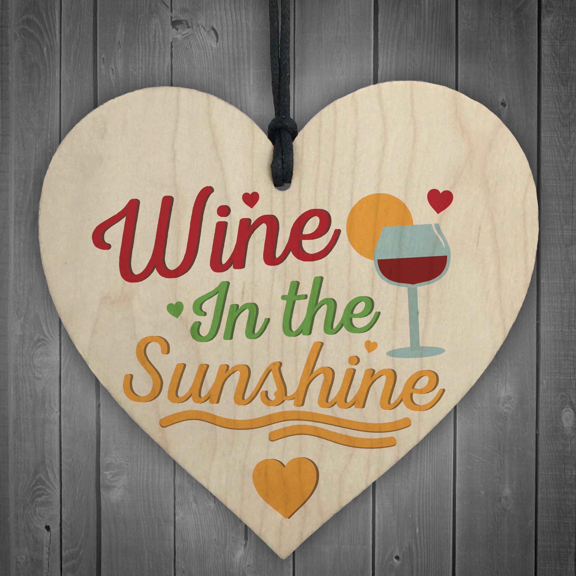 Red Ocean Wine In The Sunshine Funny Wooden Heart Garden Shed Alcohol Hanging Plaque Friendship Sign