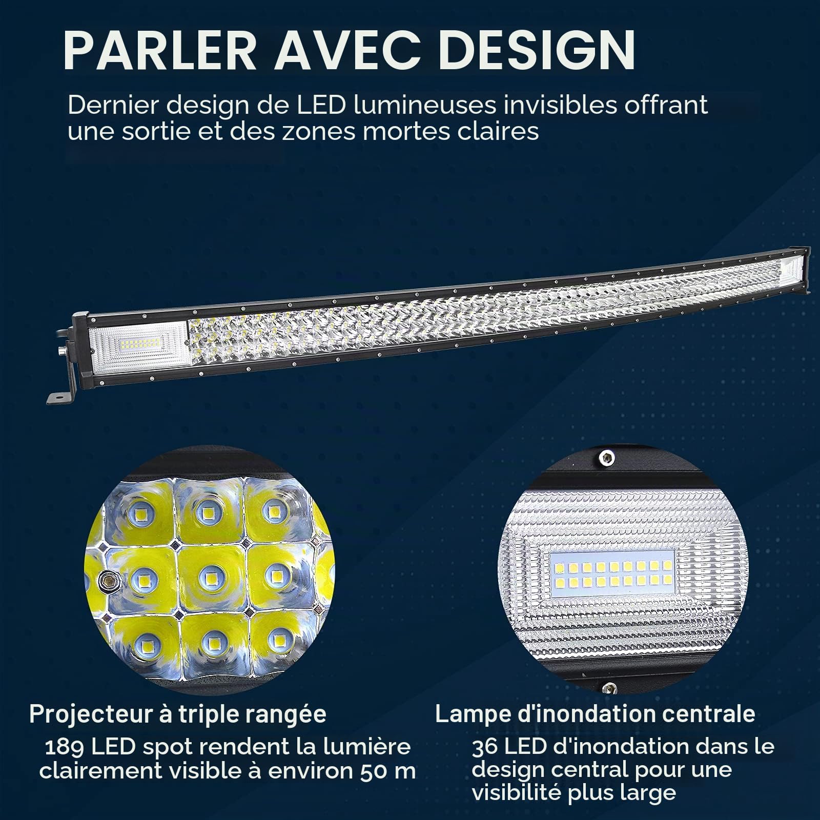 SKYWORLD Barre Led Incurvée 52 Pouces 130 cm 675W Longue Portée | Triple Rangée Rampe eclairage Led Bar 12V 24V, Etanche Barre Lumineuse pour 4x4 Offroad Véhicule Voiture Camion SUV UTE ATV