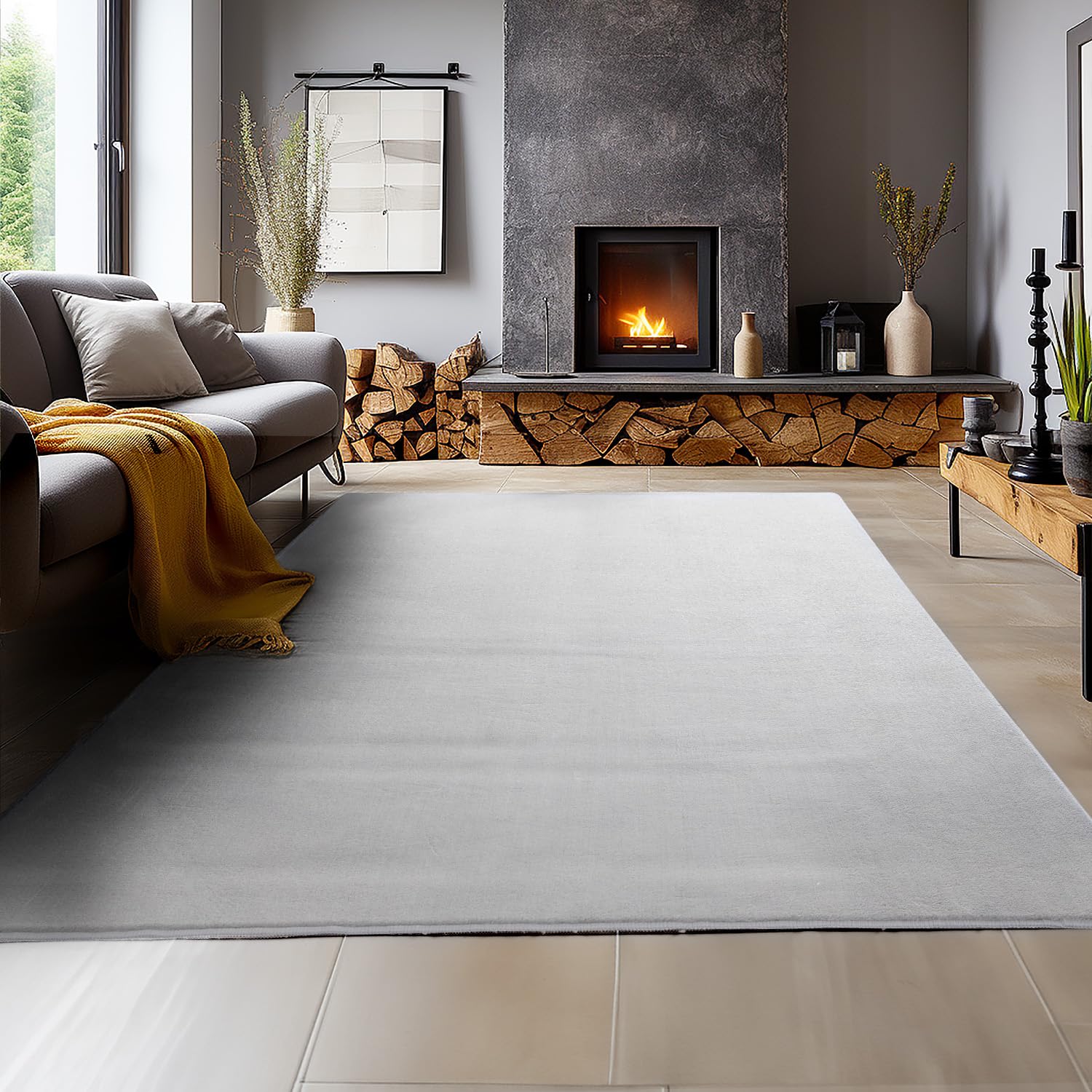 SIMPEX Alfombras de Pelo Corto, Unicolor - Monocromo, Alfombra Color Plata, 140 x 200 cm, Alfombras de Estilo Moderno, Alfombra Sala de Estar