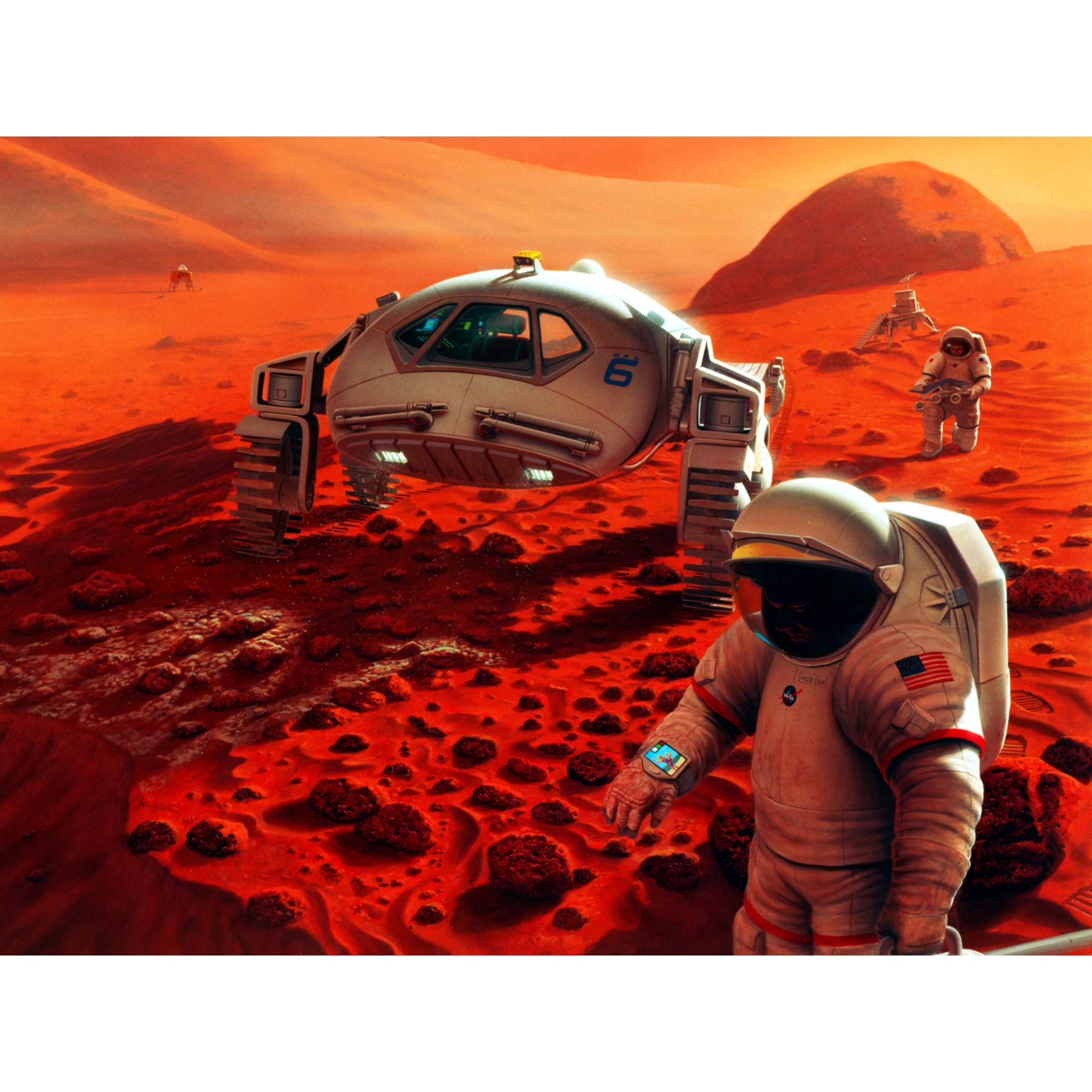 Space NASA Humans On Mars Planet Rover Illustration Premium Wall Art Canvas Print 18X24 Inch