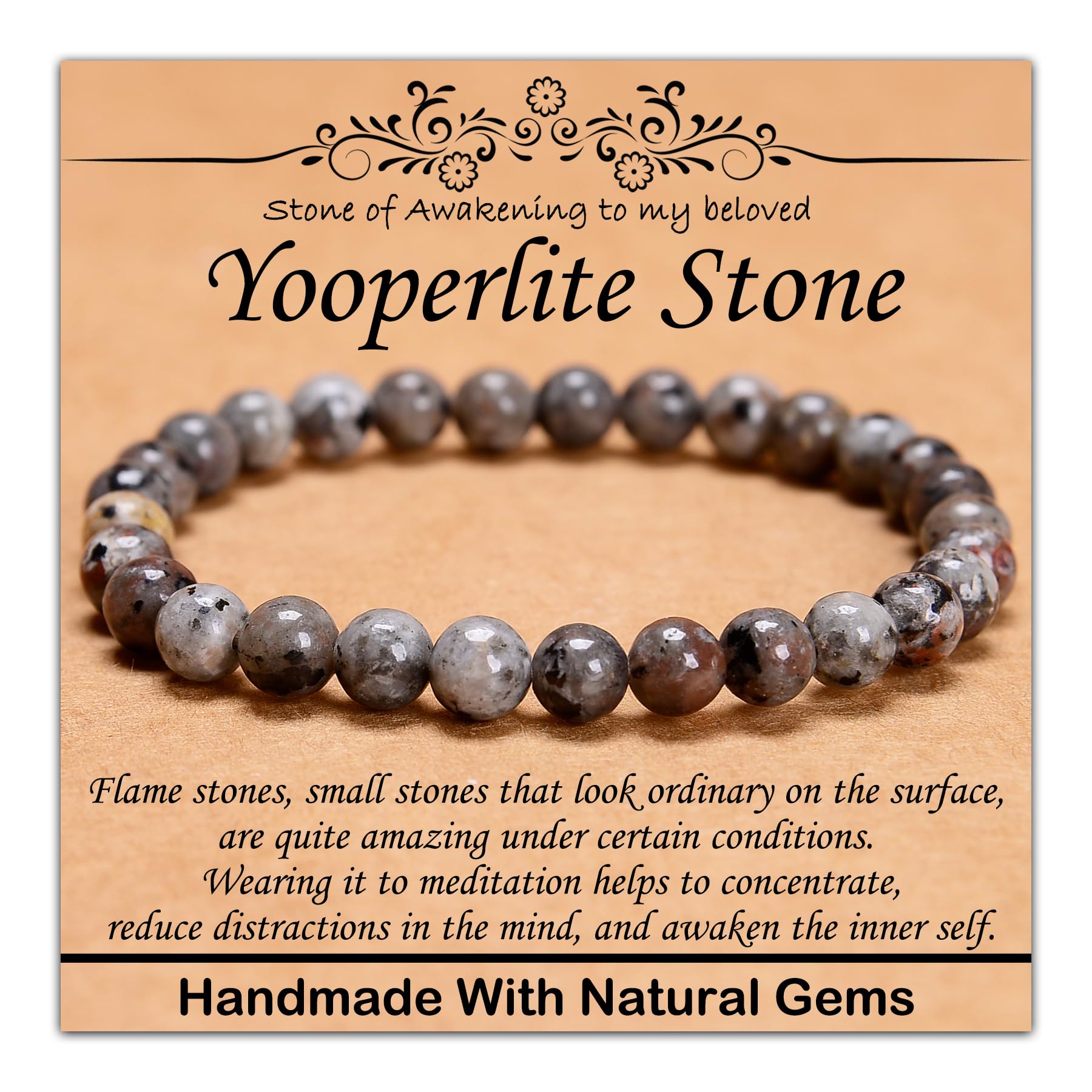 6mm Natural Healing Gemstone Bracelet Handmade Yoga Stretch Elastic Bracelet Stress Relief Crystal Jewelry for Men and Women (6mm,Yooperlite Stone)