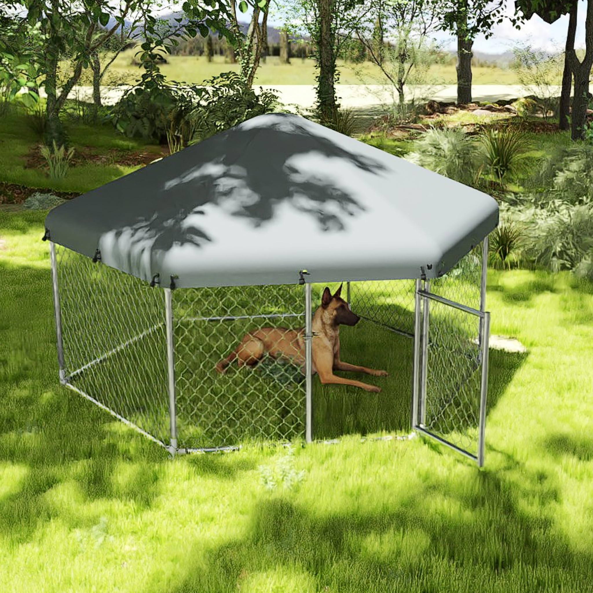 UISEBRT Hundezwinger Hundehütte Outdoor Hundehaus 210x185x150 cm UV- & Wasserdicht Hundekäfig mit Dach aus 420D Oxford-Gewebe Welpenlaufstall Verschließbares Riegelsystem und Sicheres Design