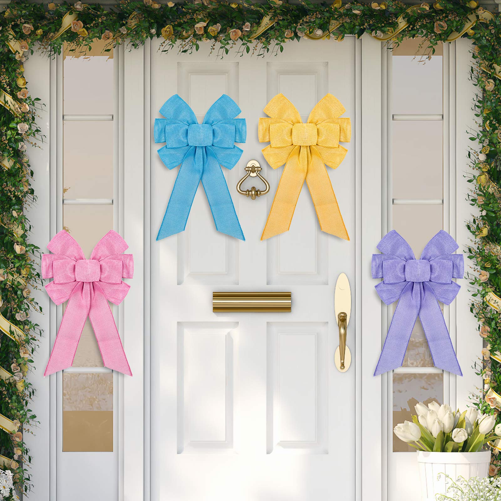 ALIBBON Spring Burlap Ribbon 2.5\" X 10 Yards | Colorful Dot Pattern For Easter & Craft Decorations