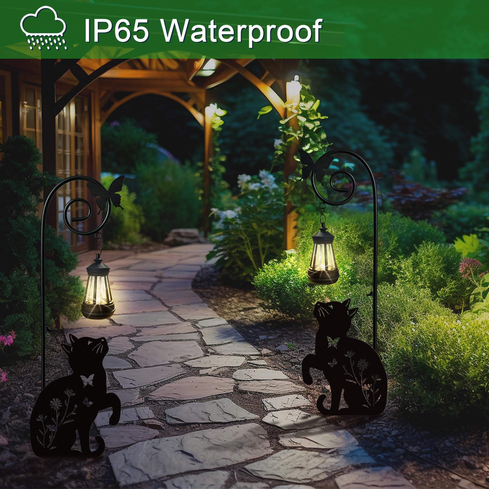 Piquet de chat en métal avec lampes solaires décoratives pour l'extérieur, décoration de pelouse de chat noir, cadeaux uniques pour femmes, décoration de jardin en forme d'animal