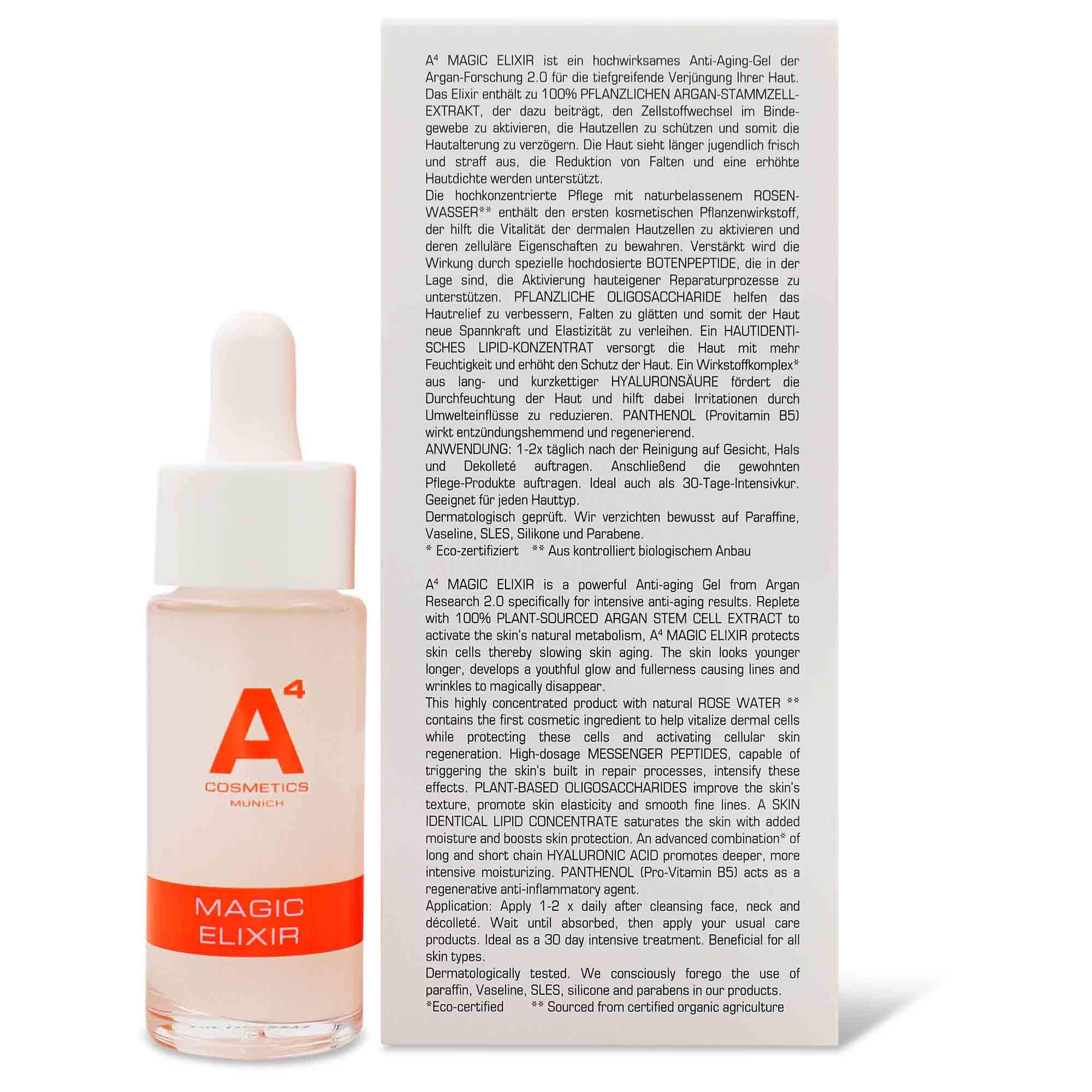 A4 Magic Elixir - Hochwertiges Anti-Aging und Anti-Falten Gel für die Gesichtspflege und Hautverjüngung – 20 ml | Clean Beauty Wirkstoffkosmetik auf natürlicher Basis