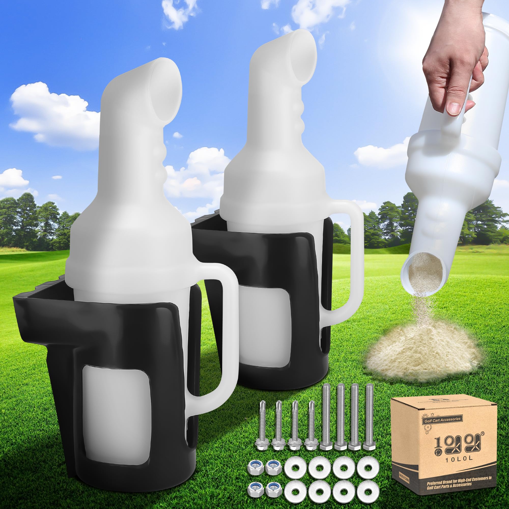 10L0L Golf Cart Sand Bottle Universal for Club Car EZGO Yamaha,Divots Filler Sand & Seed Bottle with Rattle Proof Holder?Pack of 2?