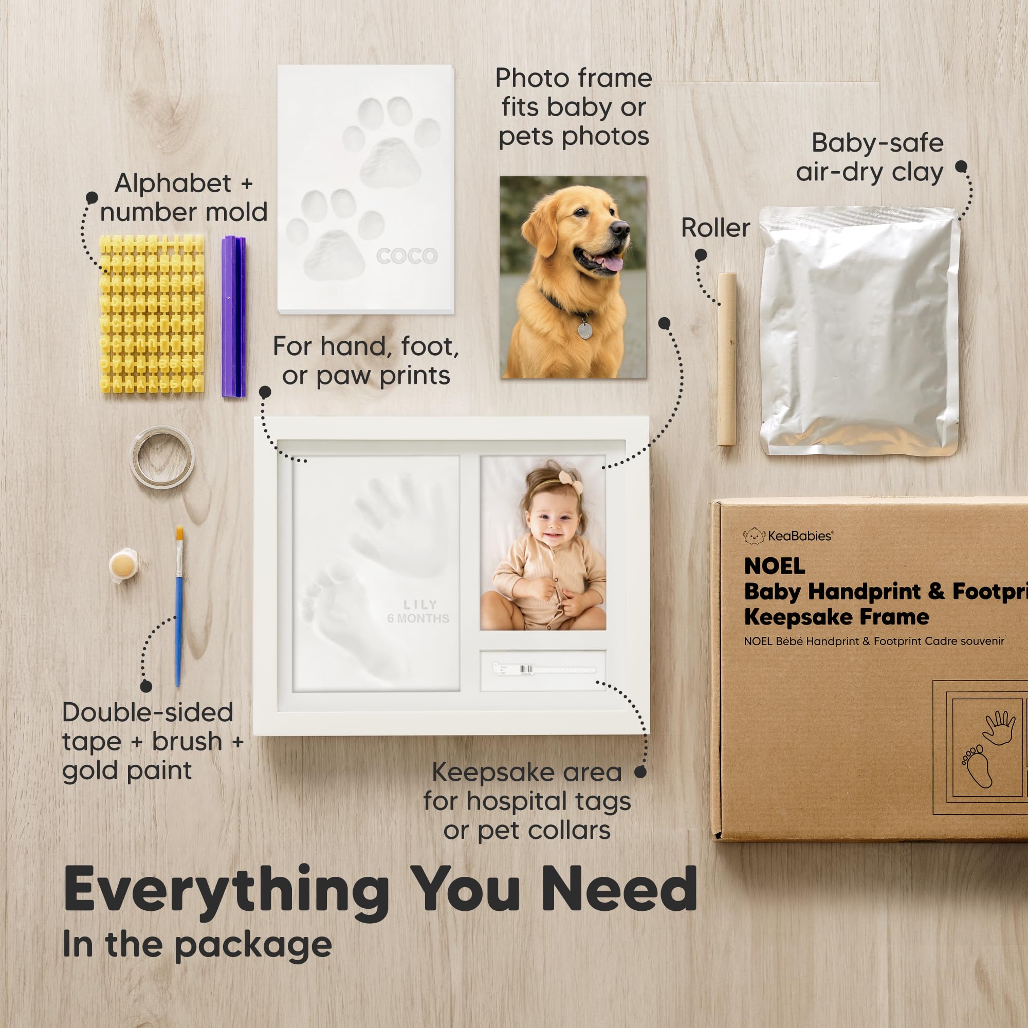 KeaBabies Personnalisé Kit d'empreintes de mains et pieds - Décor de chambre d'enfant imprimé mains et pieds - Kit d'impression de cadre photo pour bébé (Alpine White)