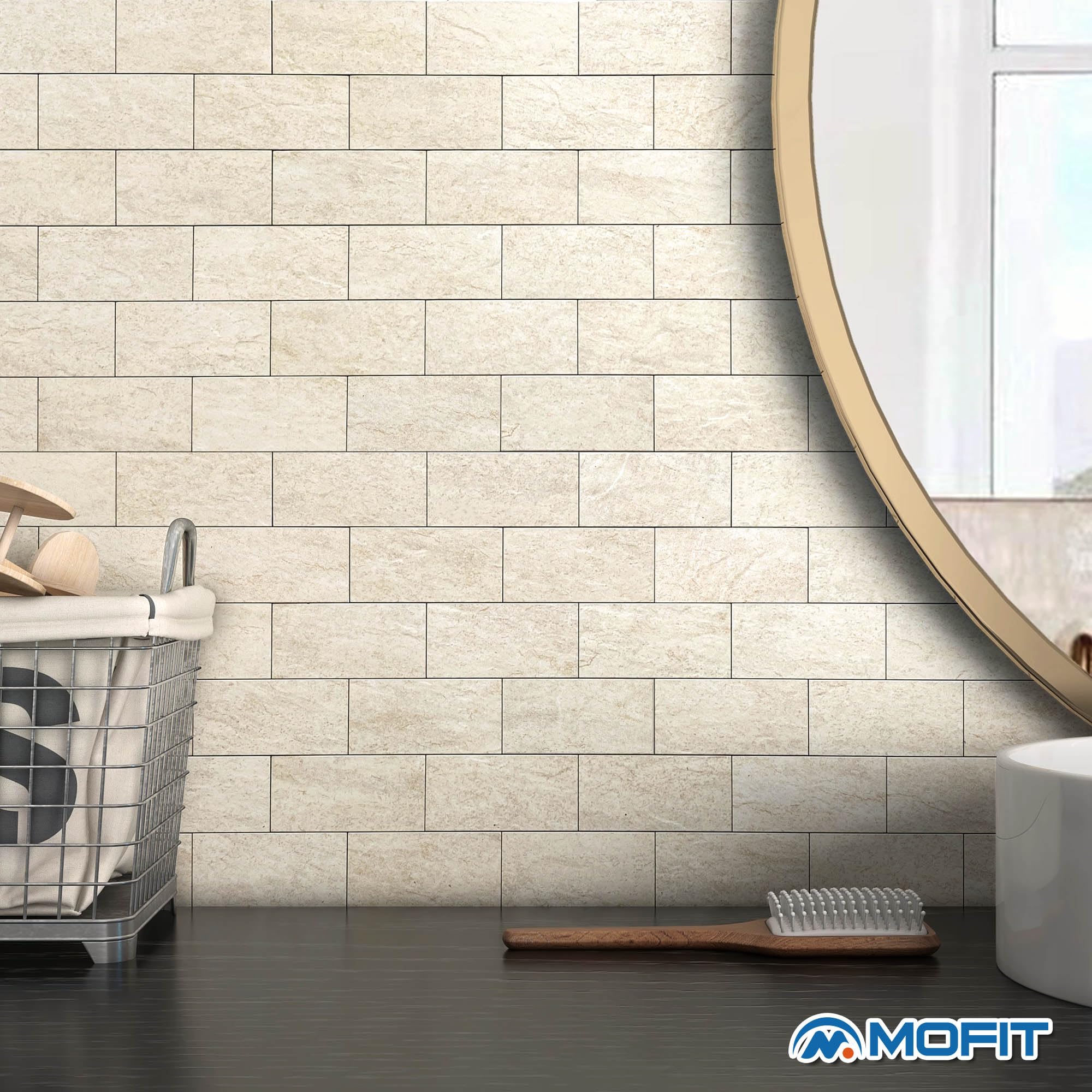 Mosaikfliesen Matte U Bahn Fliesen Selbstklebend,Fliesenaufkleber Marmor Optik Selbstklebende Fliesen Wasserdicht (Beige 10 Stück)