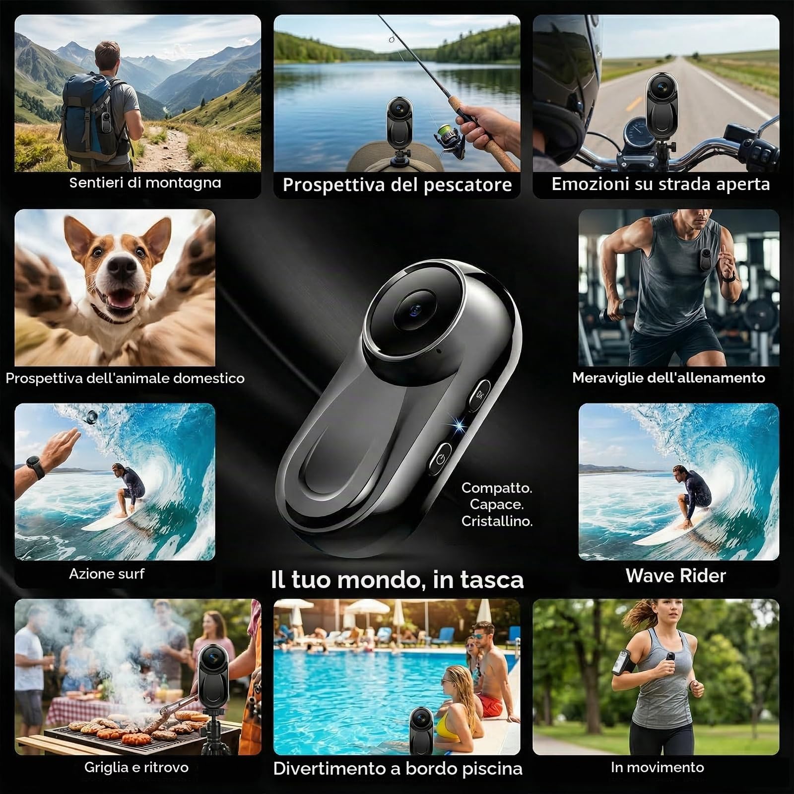 Mini Action Cam 1080P, Action Camera, fotocamera portatile con clip girevole a 360° e clip magnetica, mini K-Amera, piccola telecamera per il corpo, telecamera di sorveglianza per viaggi
