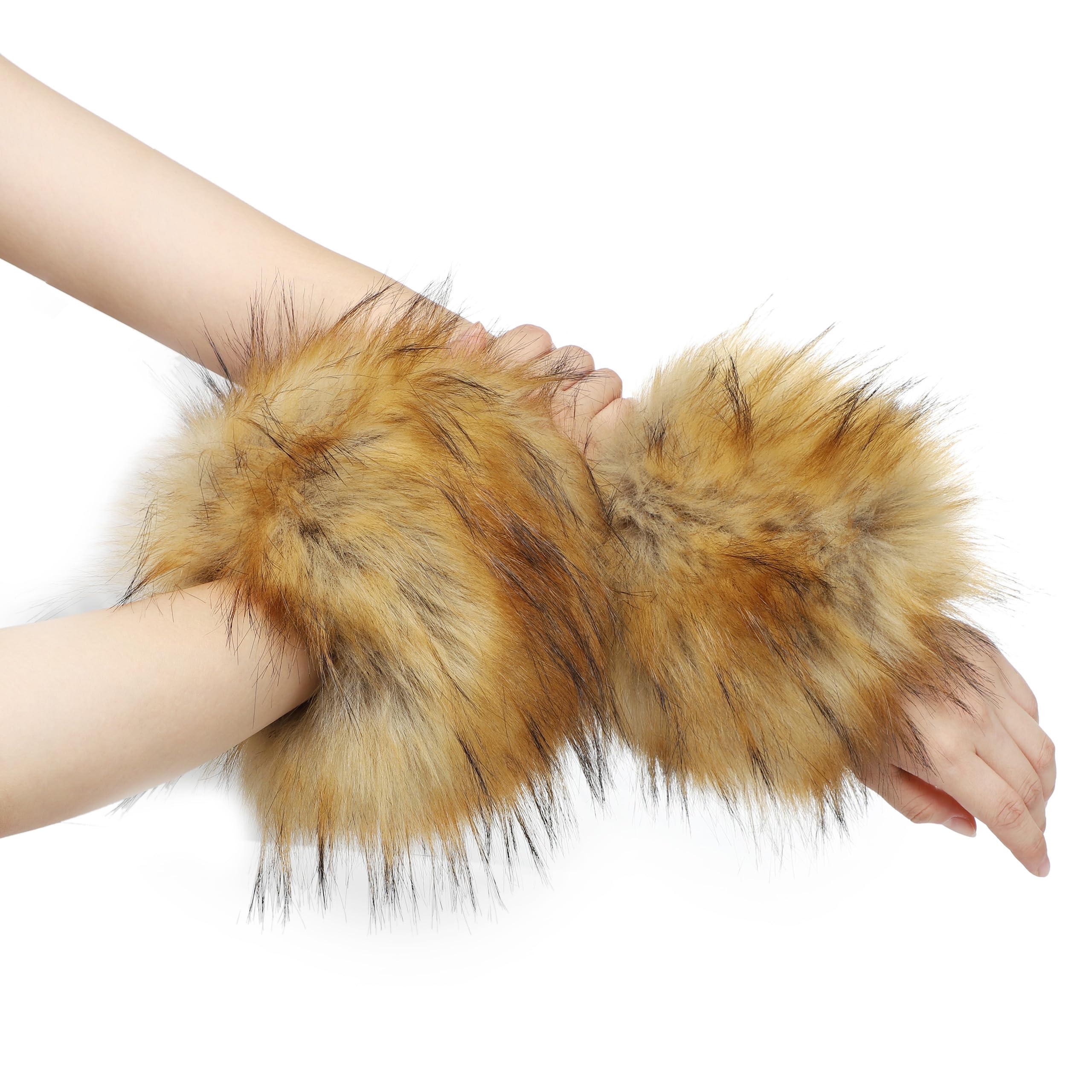 sy soul young Women's Faux Fur Wrist Cuffs Winter Fox Furry Wristbands Fluffy Fur Cuff Bracelet Arm Warmer Accessories