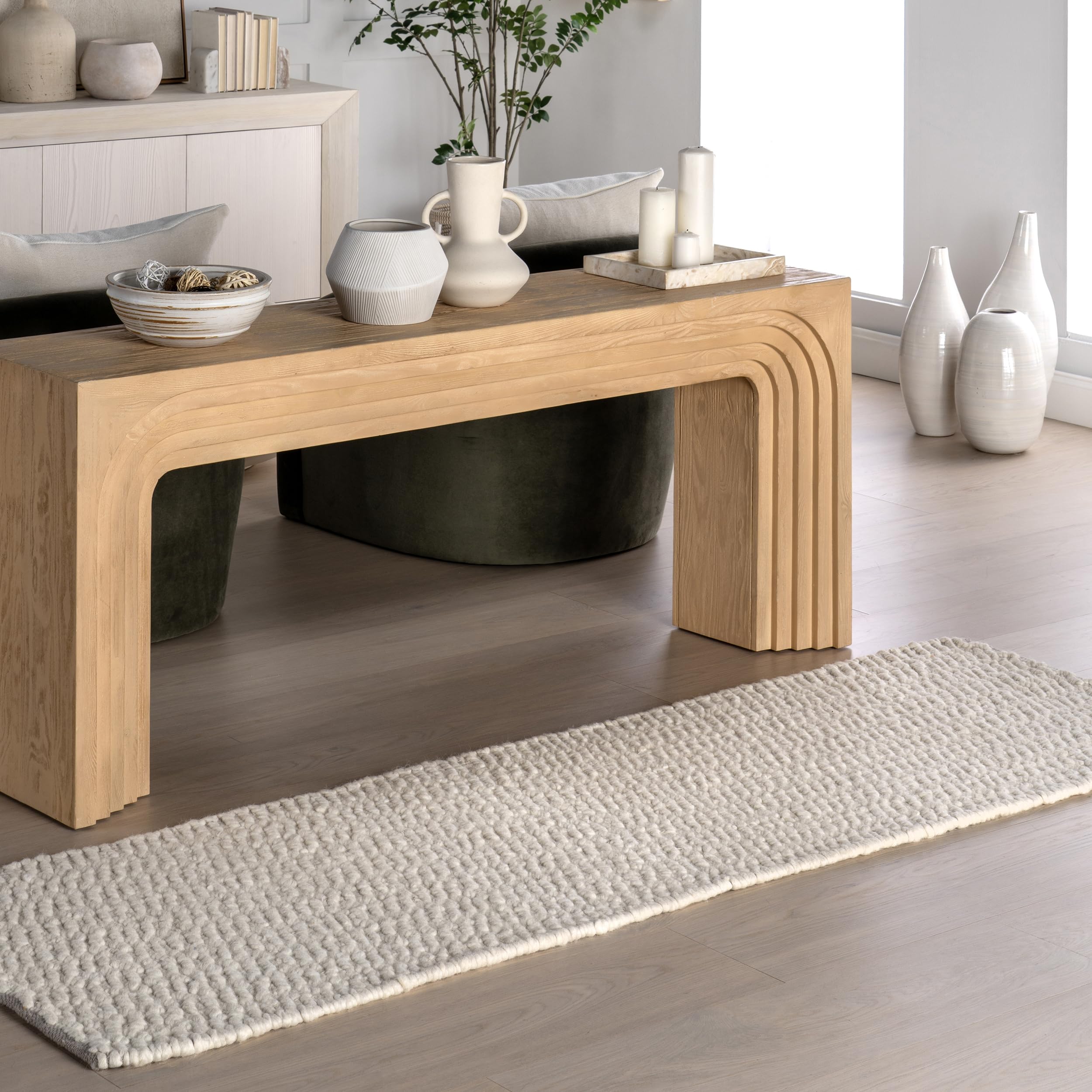 nuLOOM Glendora Solid 2'6" x 8' Wool Runner Rug for Living Room Bedroom Dining Room Entryway Hallway, Glendora IvoryOEKO-TEX STANDARD 100