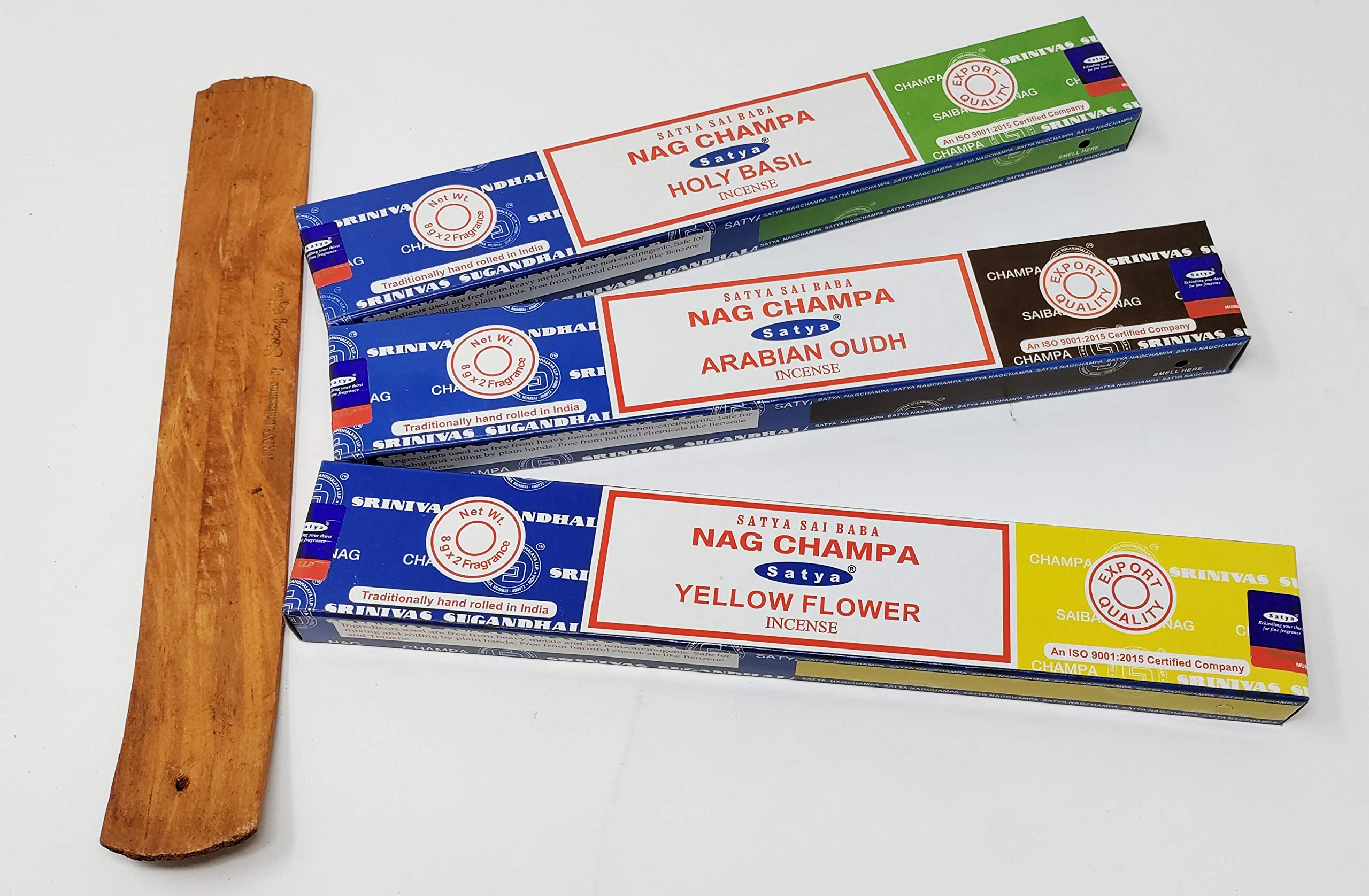 Jrose Collections Yellow Satya Nag Champa Combo Incense Sticks Mix Deal - Flower, Arabian Oudh, Holy Basil With Jr Incense Holder Snc16
