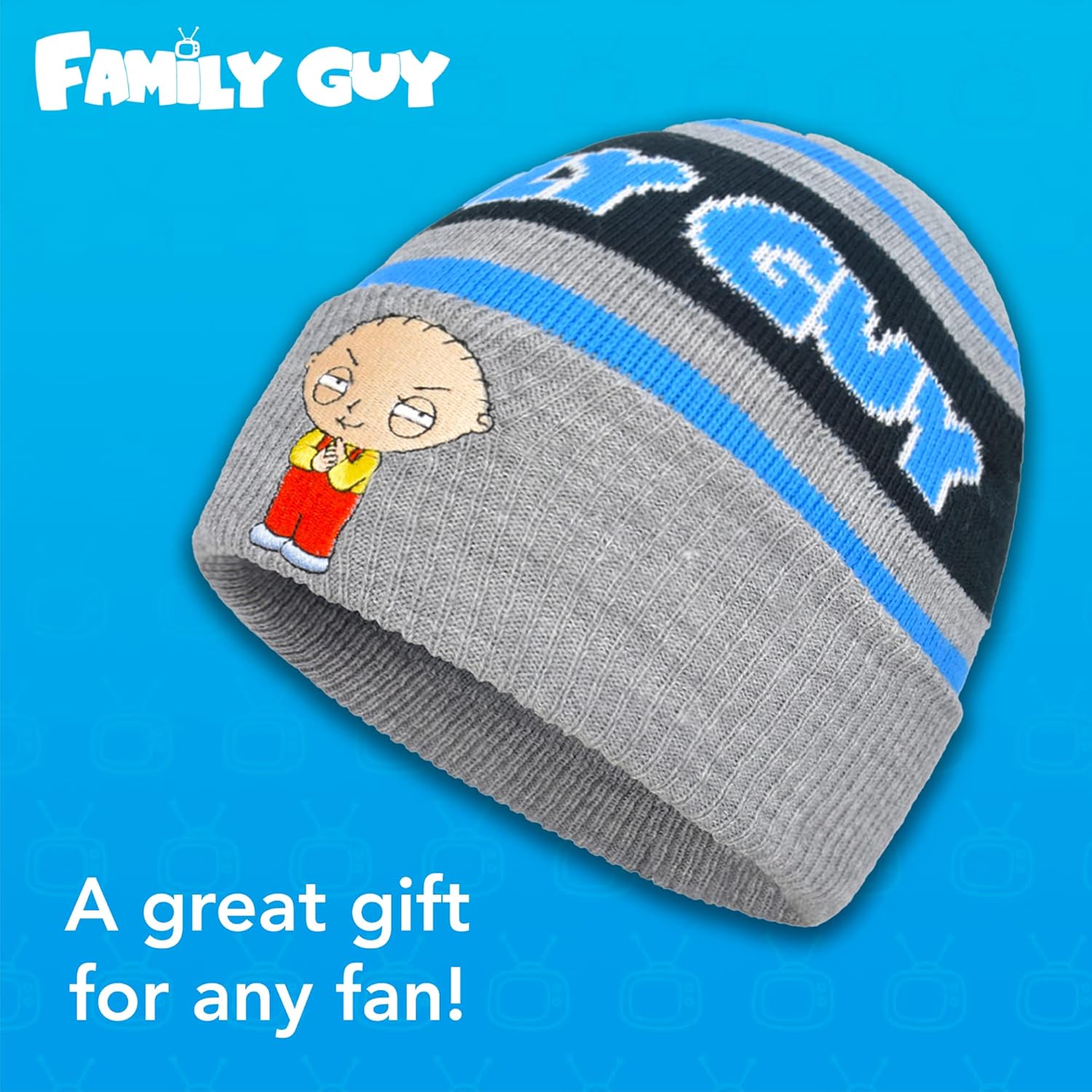 Family Guy Stewie Knitted Acrylic Cuffed Beanie Hat, Heather Grey, One Size - Image 6