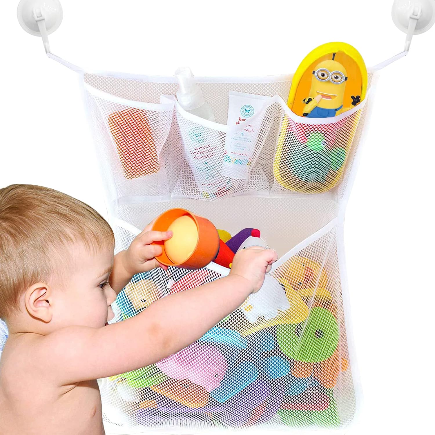 4 Mesh Bath Toy Holder, Storage Bag with 2 Ultra Strong