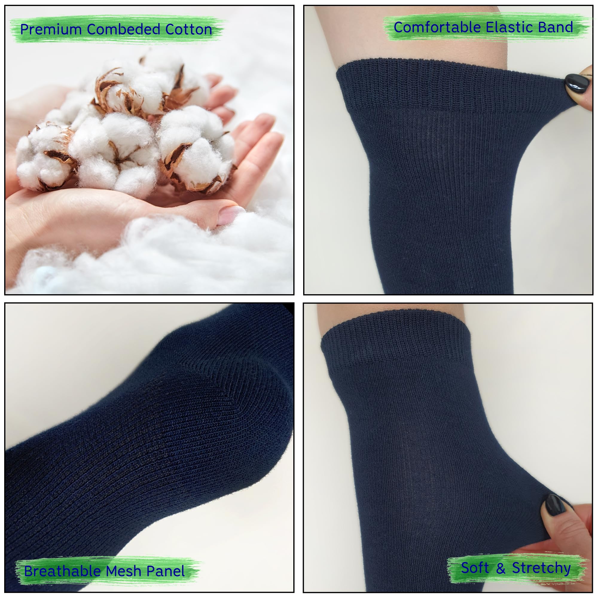YEJIMONG Kniestrümpfe für Mädchen, Schuluniform, Kleid, Baumwolle, lange Socken für Kinder, Jungen, 3 Paar, Schwarz, Weiß, Marineblau, 4–16 Jahre