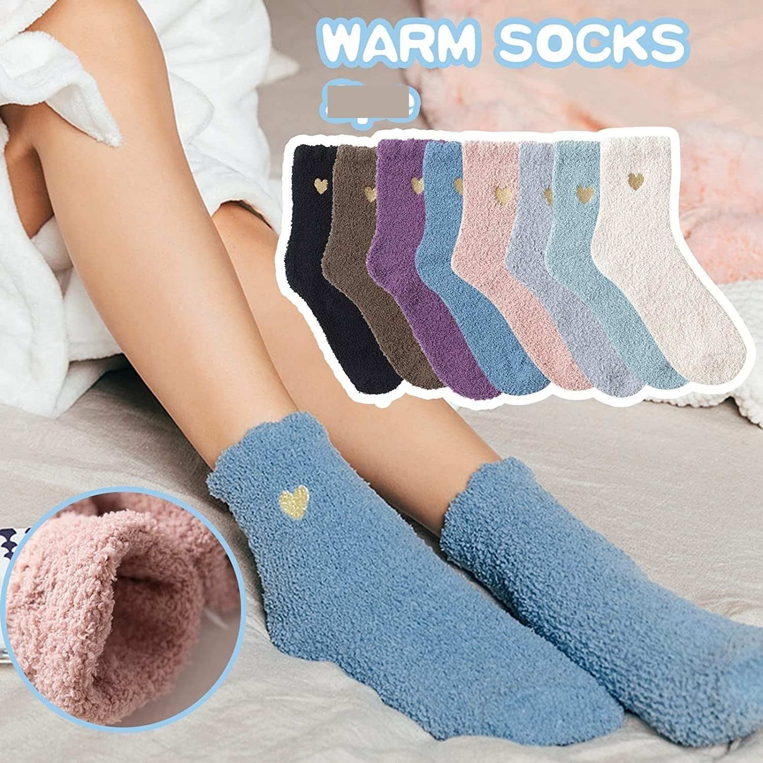 Skarpetki Oddychające 12 Par Zimowych Skarpet Termicznych Women Love Heart Pattern Fluffy Super Soft Warm Antypoślizgowe