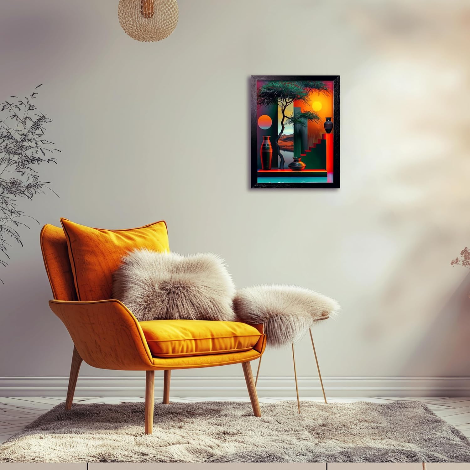 Black Framed African American Canvas Wall Art Africa Modern Painting Picture Wall Decor Afrocentric Tree And Vase Poster Print Artwork for Living Room Bedroom Office Home Decoration