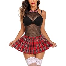 Avidlove Women High School Girls Lingerie Sexy Role Play Lingerie Set Student Snap Crotch Bodysuit Mini Skirt