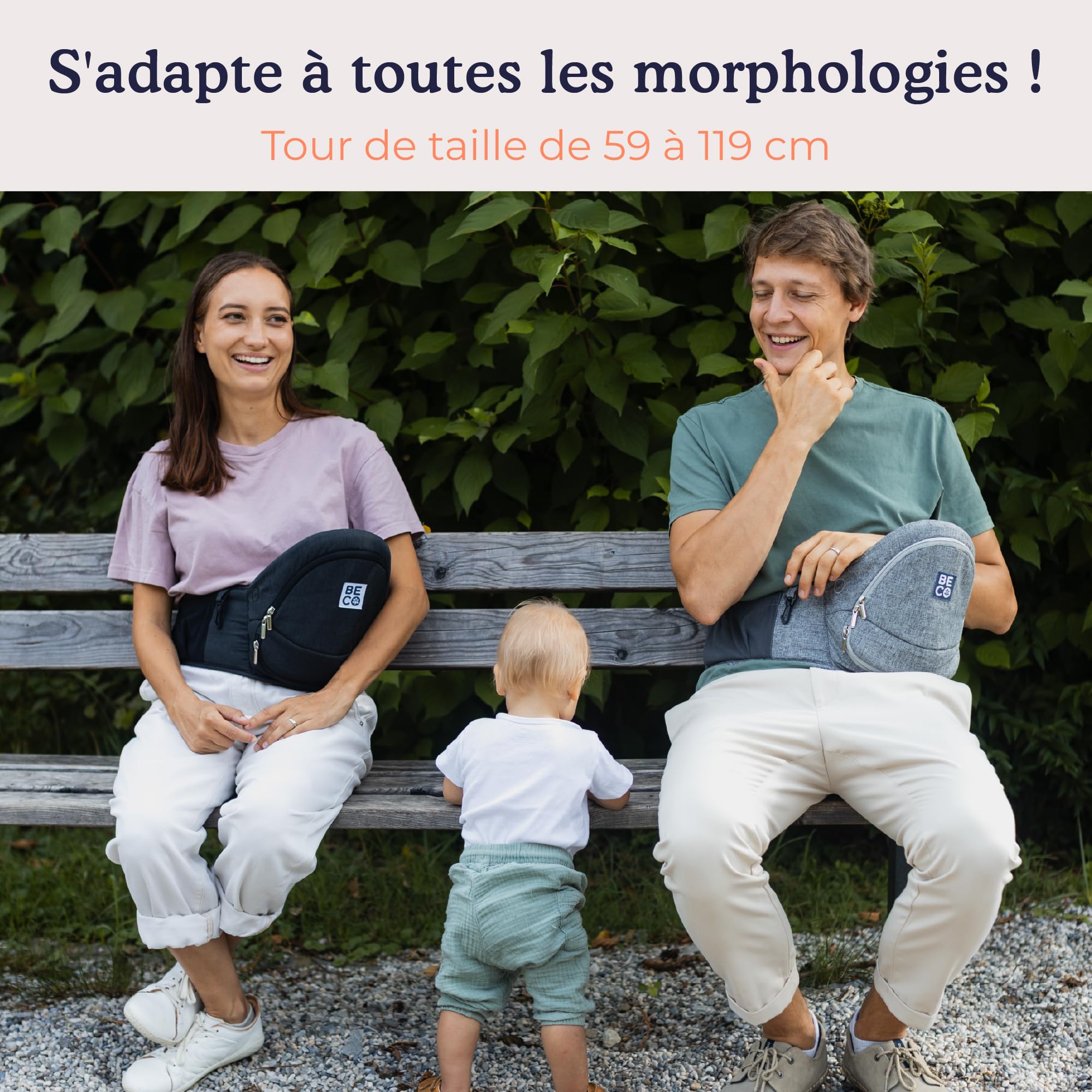 Beco Porte-Bébé Siège de Hanche Pliable, 4-en-1, 0-36 Mois, Gris | Se plie à plat dans le sac à langer, Siège de Soutien qui soulage bras et dos, s'adapte facilement de 0 à 36 mois.