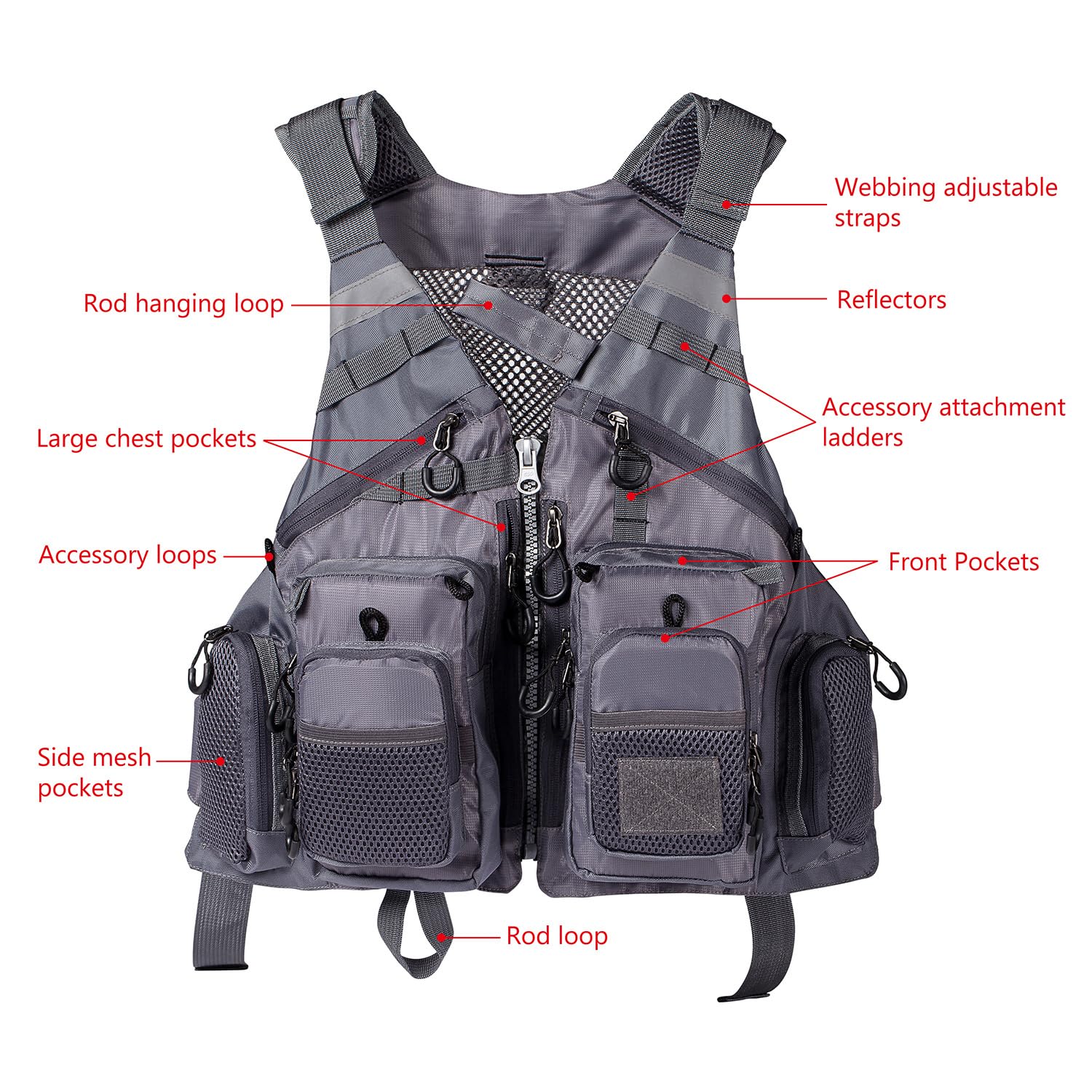 Bassdash Herren Angeln Weste Multifunktionsweste Anglerweste 20 Taschen Fliegenfischen Outdoor