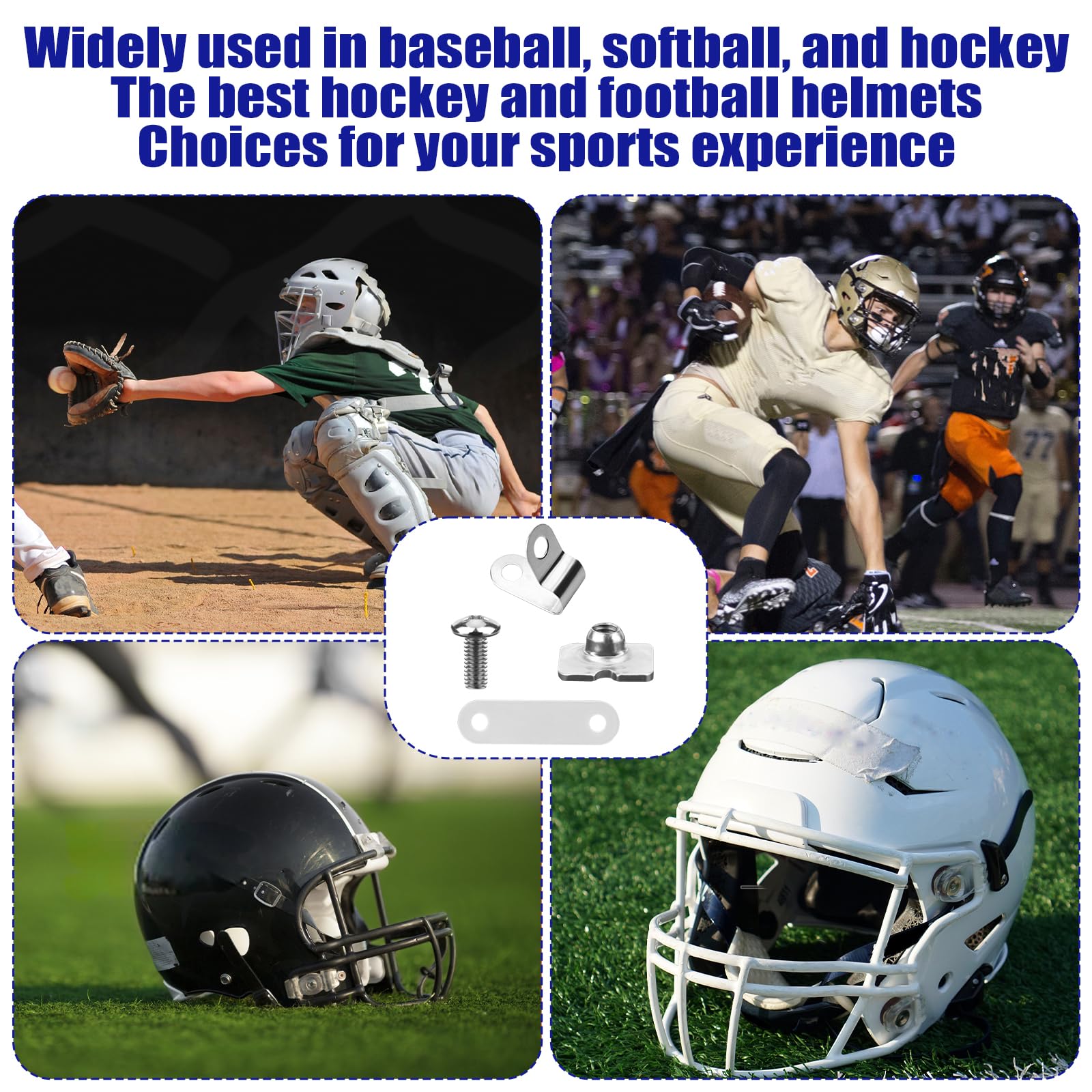 Kit Riparazione per Casco Football, Incluso Clip per Visiera da Football a Forma di R, Dadi, Viti, Guarnizione in Gomma, Baseball, Softball, Hockey, Kit Hardware per Casco da Football