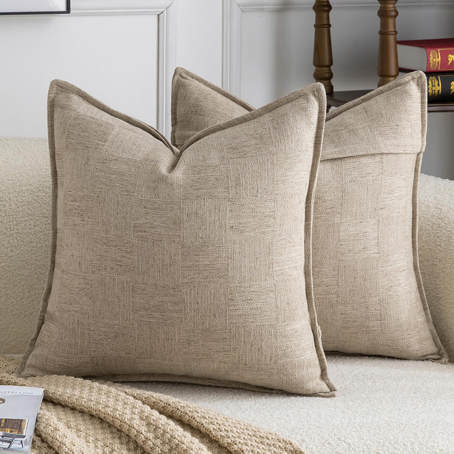 Madizz Pack of 2 Decorative Euro Sham Covers 60x60 CM Taupe Soft Linen Blend Throw Pillows Solid Textured Pillow Covers for Couch Sofa Bedroom Living Room
