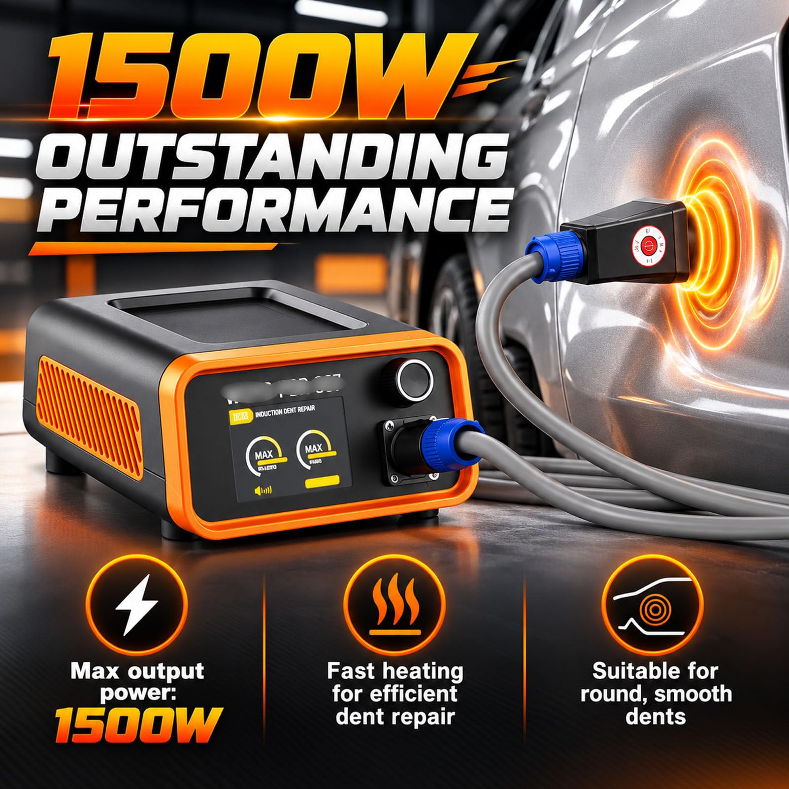 1500 W, bezlakierowa nagrzewnica indukcyjna PDR z kablem zasilającym. 007