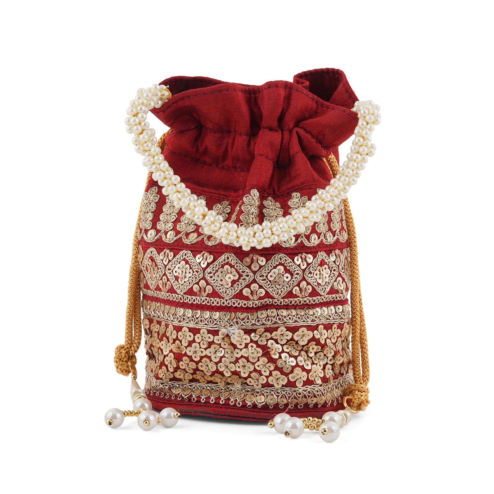teejh Royal Affair Dark Maroon Embroidered Potli Bag-picture-14