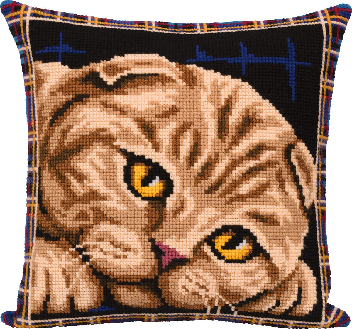 PANNA Zestaw do haftu krzy?ykowego - zestaw do haftowania - PD-7123 - Prz?dza akrylowa - szkocki sk?adany kot (poduszka z przodu) - p?ótno - 40 x 40 cm - zestaw DIY