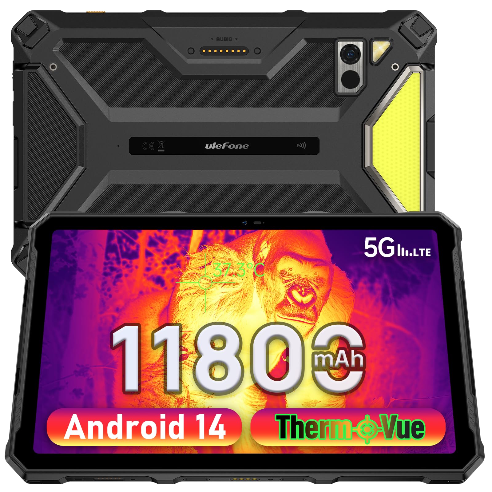 Ulefone Armor Pad 4 Ultra Thermal Imaging 5G Rugged Tablet, 16GB + 256GB/2TB Expansion Android 14, 10.36" 2K Corning Display, IP68/69K, 11800mAh(33W), 10W Dock Charging, 50MP + 32MP, 1100LM LED Lights