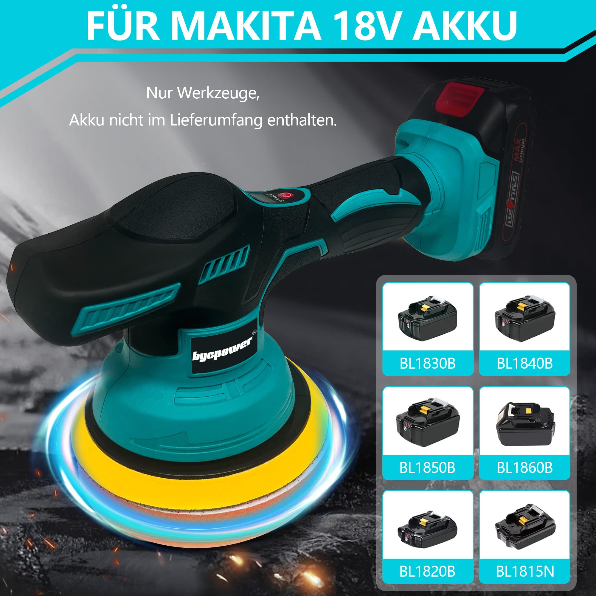 Poliermaschine Auto für Makita 18V Akku LXT, 150mm Exzenterpolierer mit 8 Geschwindigkeiten, Auto Polierset für Autodetaillierung & Lackpflege, Kabellose Schleifmaschine für Kratzer (Ohne Akku)