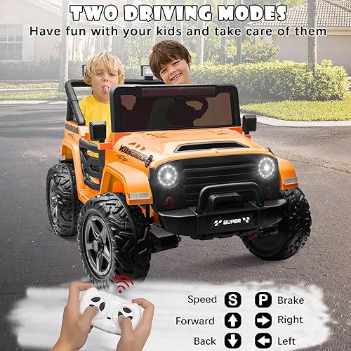 Miniatura 6 de ALINUX Coches eléctricos de 24 V 4 x 4 para niños grandes, 9AH 5MPH Vehículos eléctricos para niños con neumáticos EVA, 2 asientos anchos, control
