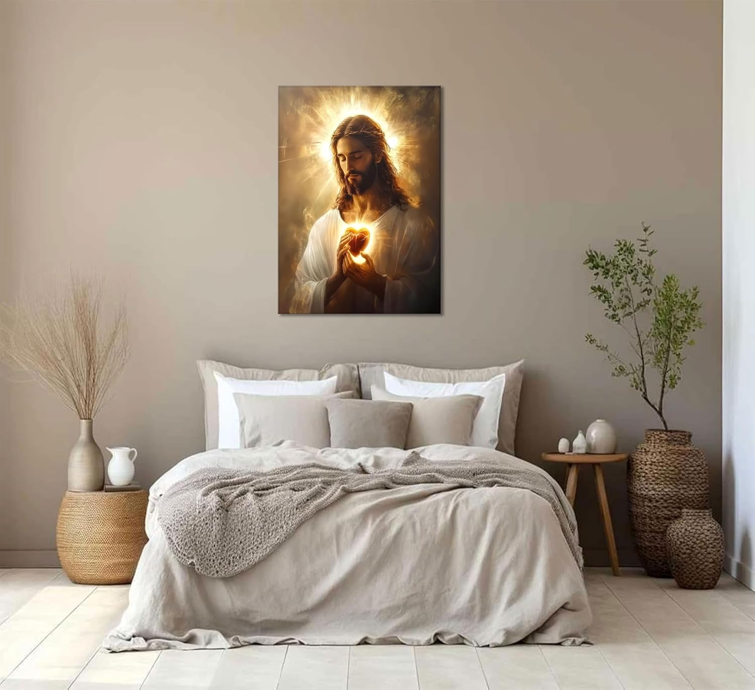 Sacred Heart Of Jesus Wall Art Divine Mercy Canvas Wall Decor Christ Jesus Portrait Poster Prints Catholic Painting Pictures For Bedroom Living Room Home And Church Framed - Image 5