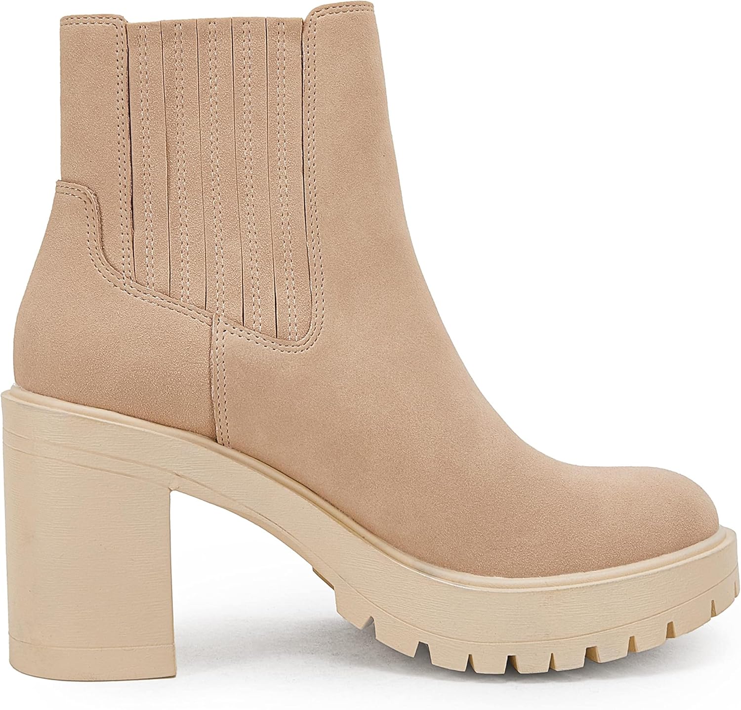 Syktkmx Womens Platform Chelsea Ankle Boots Lug Sole Chunky Block Heel Slip On Accordion High Top Western Booties - Image 3