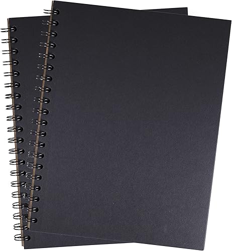 Unruled Blackout - Cuaderno de espiral en blanco, papel negro liso de alta calidad de 70 libras, 55 hojas, reciclado y sostenible, 10.5 x 8