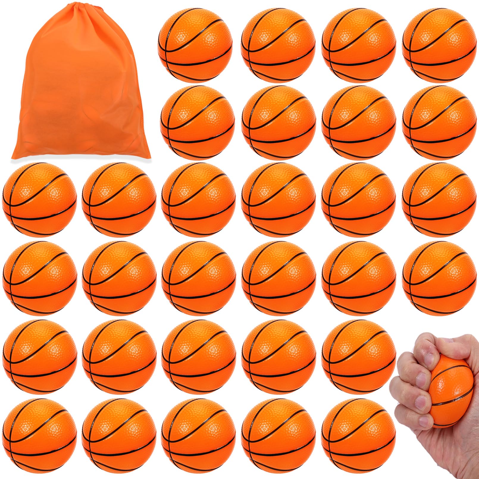 Cynquma 30 PCS Mini Basketball Stress Balls, 2.5 Inch Foam Sports Balls for Kids, Party Favors & Stress Relief