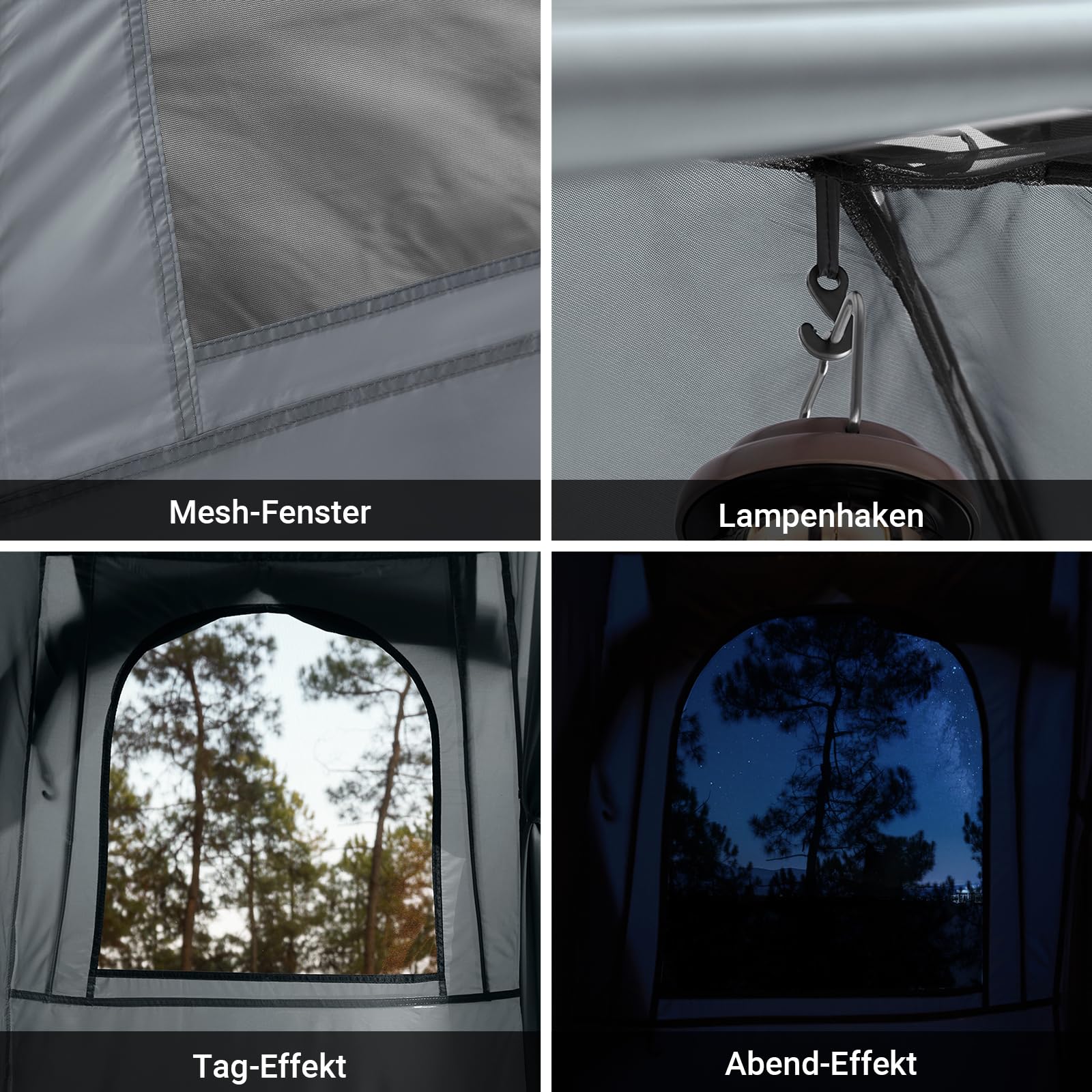 SoBuy Campingzelt Einzelzelt mit Lampenhaken und Schuhaufbewahrungstaschen 2in1-Zelt 1 Person praktische Hellgrau BHT ca. 193x160x86cm OGS32-II-HG