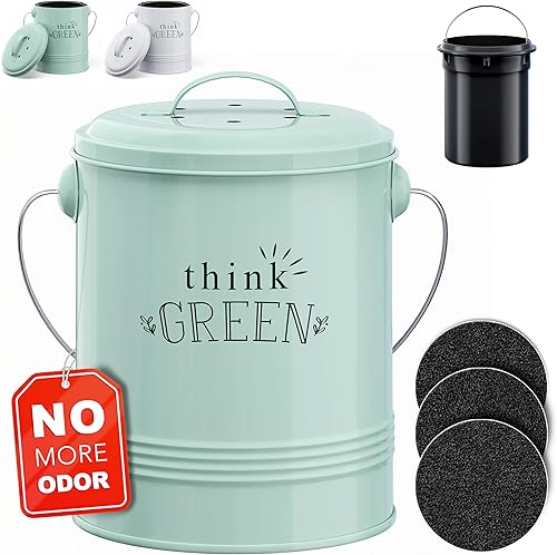 Barnyard Designs Contenedor de compostaje de cocina, para encimera de cocina, contenedor de compostaje para encimera con tapa, contenedor de