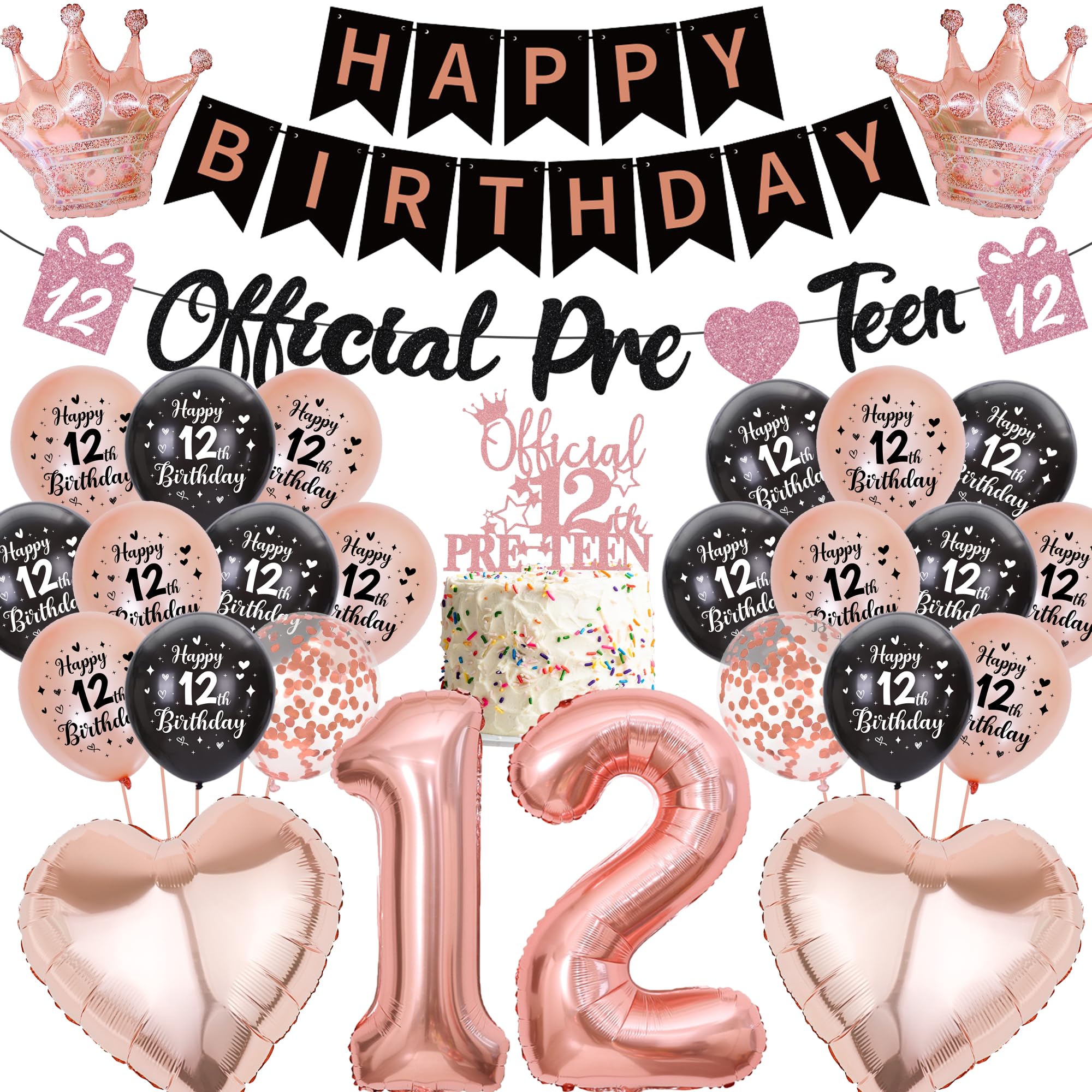12th Birthday Decorations for Girls, 45Pcs Official Pre-Teen Party Supplies