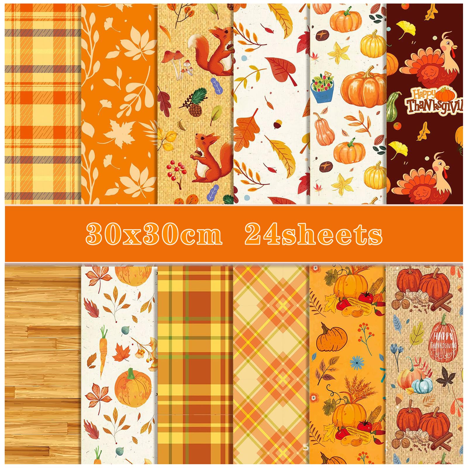 Fall Digital Paper Pages Scrapbook Paper Pack of 12 Printable, Shabby Chic,  Autumn, 8.5 X 11, Leaves Flowers Plaid Background Junk Journal 