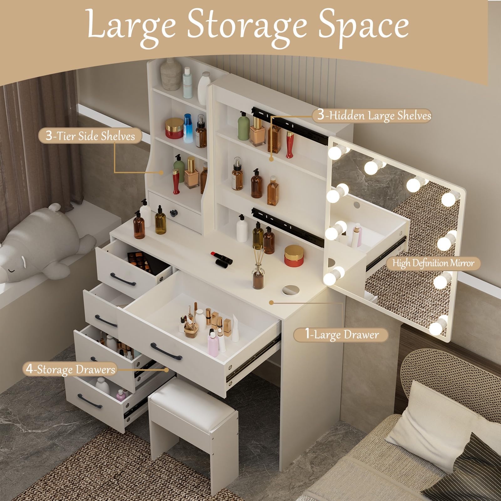 Mondo Convenienza Tavolo Da Trucco Con Specchio LED Cassetti