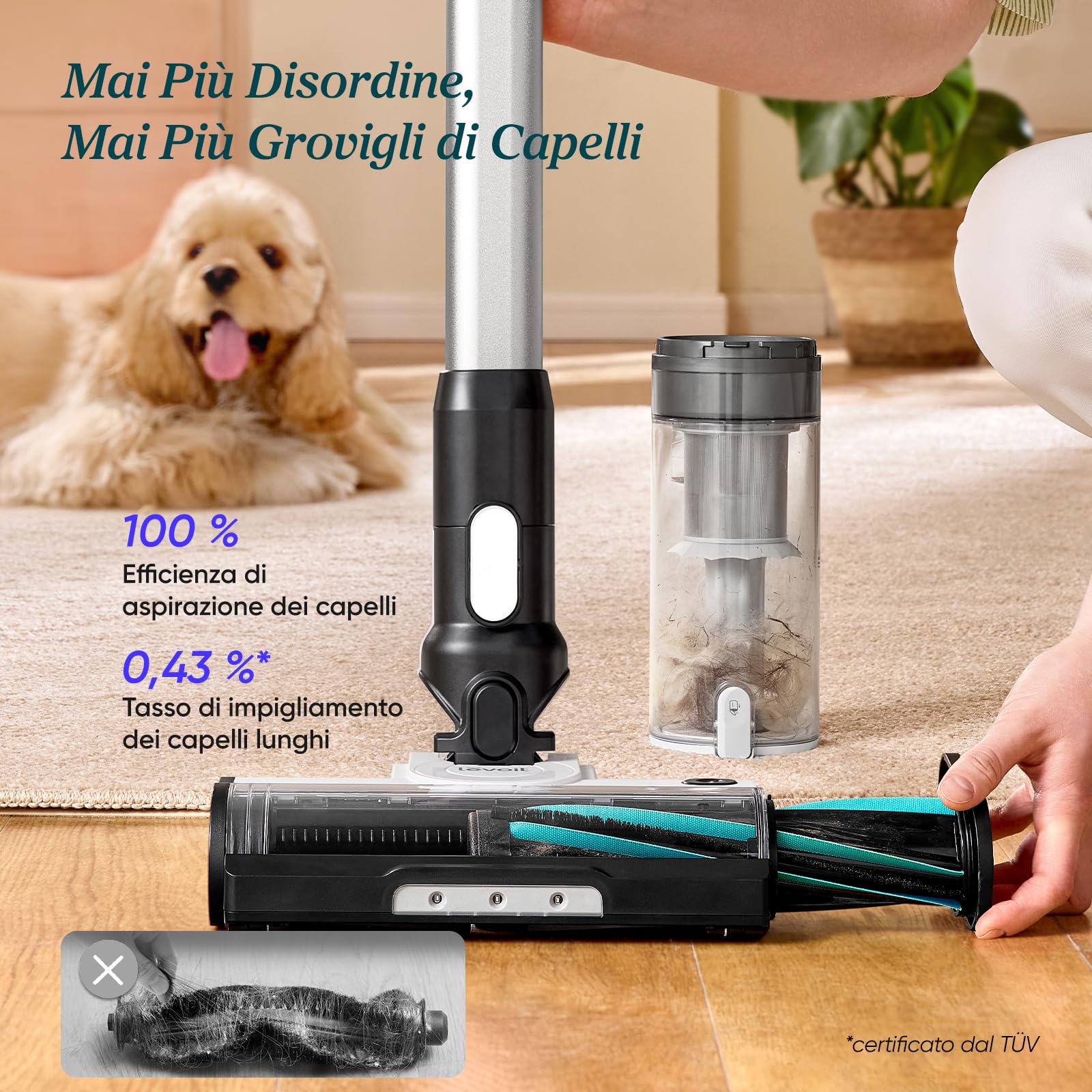 LEVOIT Aspirapolvere Senza Fili Antigroviglio e Leggero, Fino a 50 Minuti con 3 Modalità, Luce LED, Filtrazione a 99,9%, 4 in 1 Scopa Elettrica Senza Fili per Animali, Pavimento, Auto, 180W
