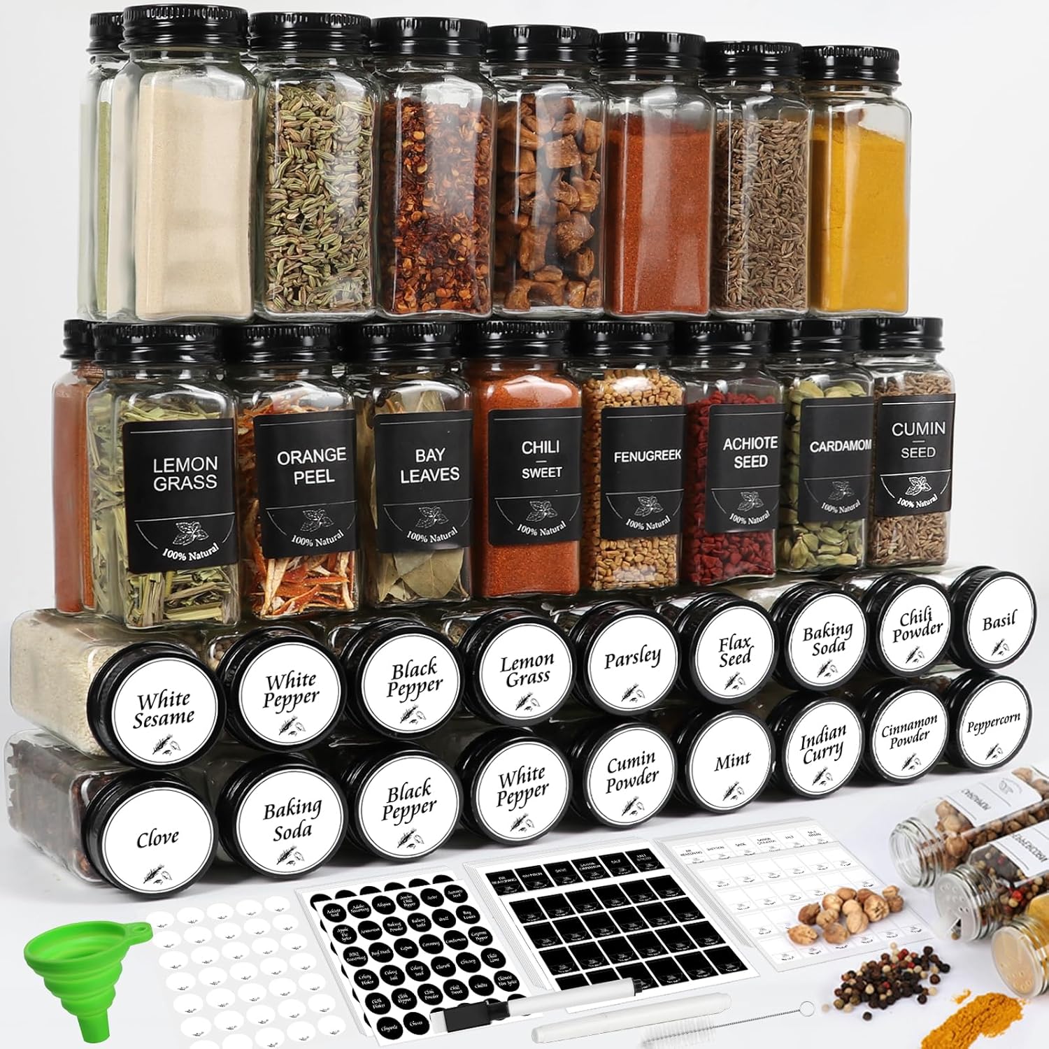 Empty Spice Jars with Labels 4oz 48Pack, AuroTrends Spice