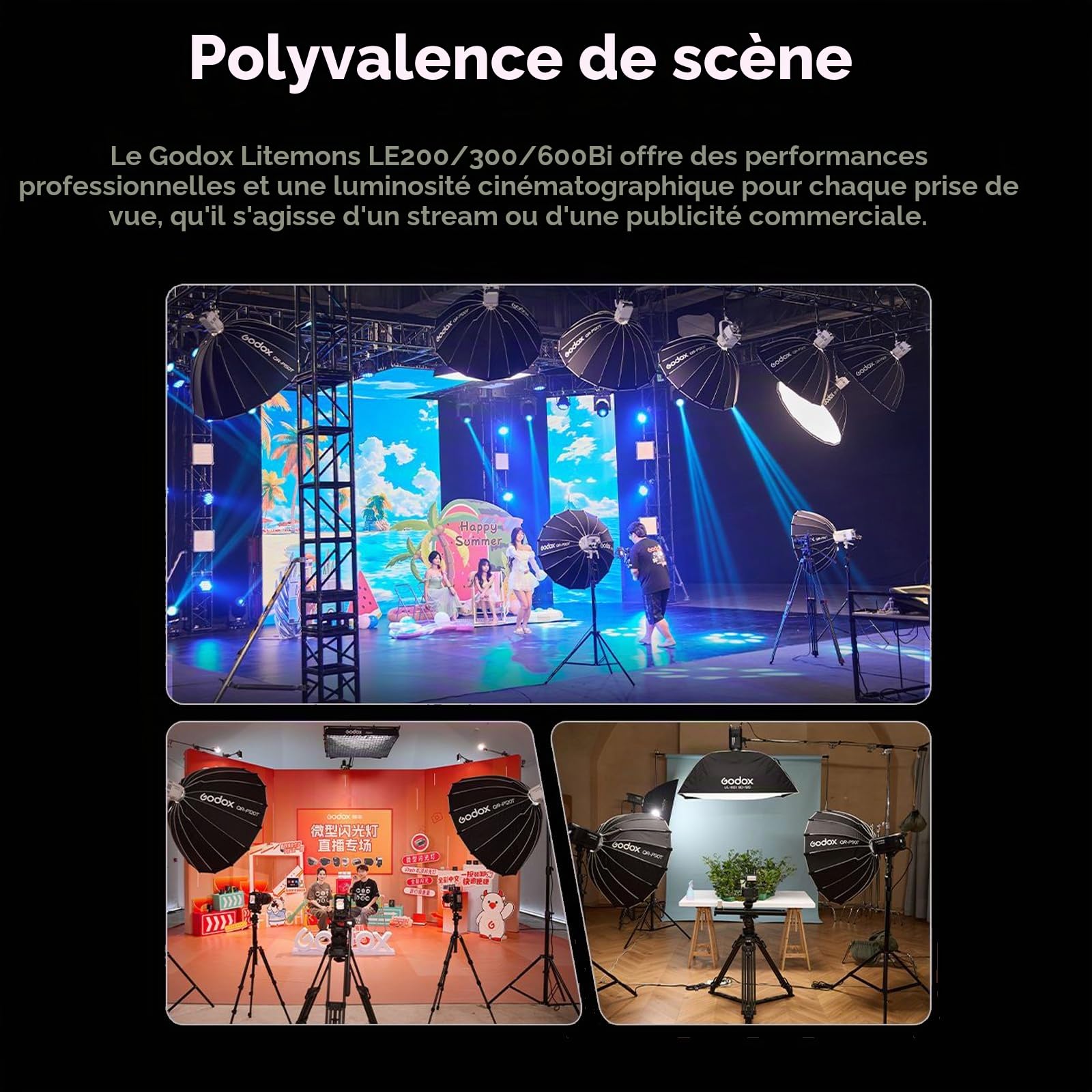 GODOX LITEMONS LE300Bi LED Lampe vidéo 320W Bicolore 2800K-6500K Bowens Mount 58900lux @5600K,1M Prend en Charge Le contrôle de l’Application, NFC, DMX CRMX (Blanc)